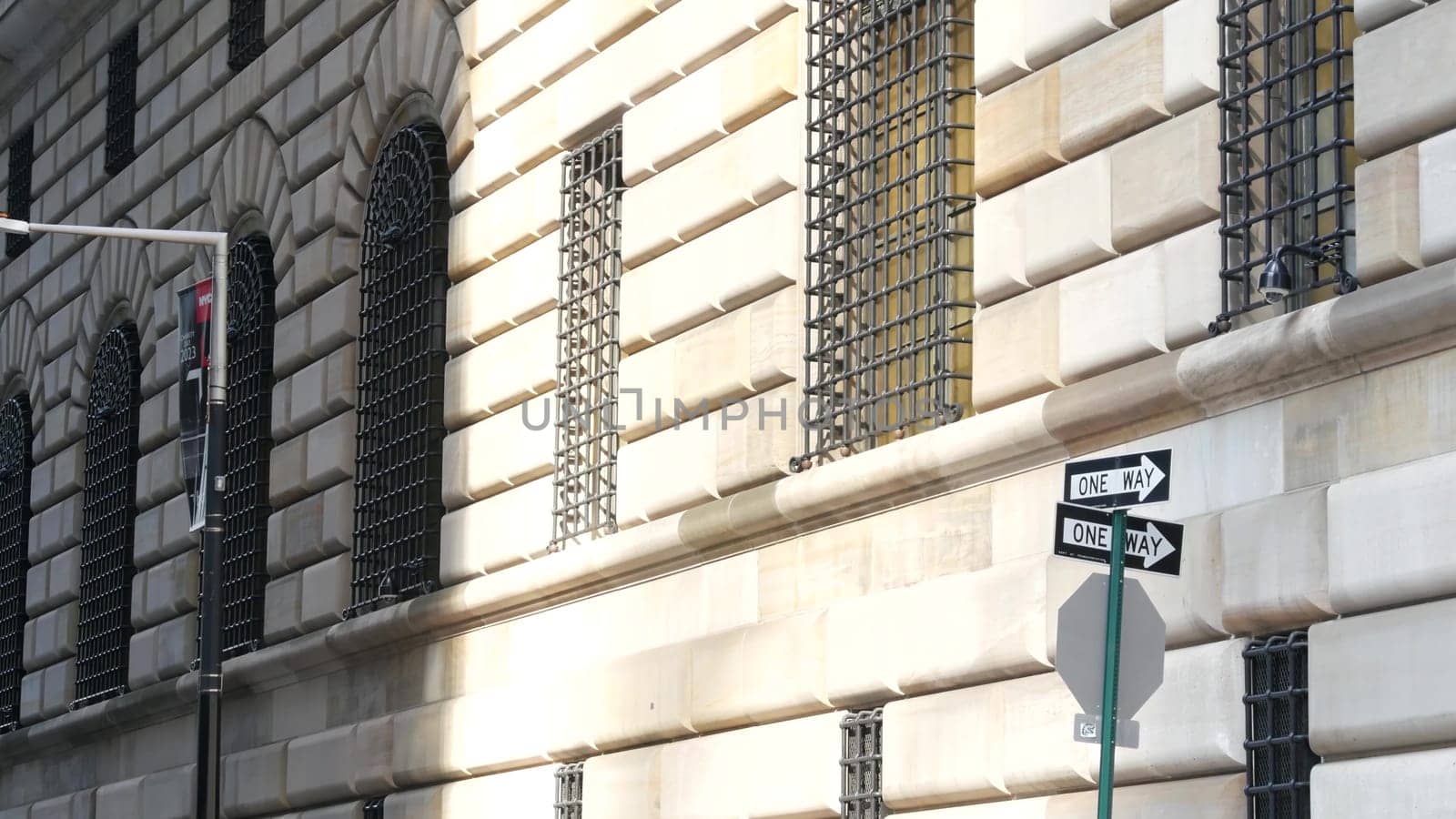 New York City, United States - 3 Sept 2023: Manhattan Downtown Financial District urban architecture. American Federal Reserve Bank building near Wall street Stock Exchange. USA Federal Reserve System