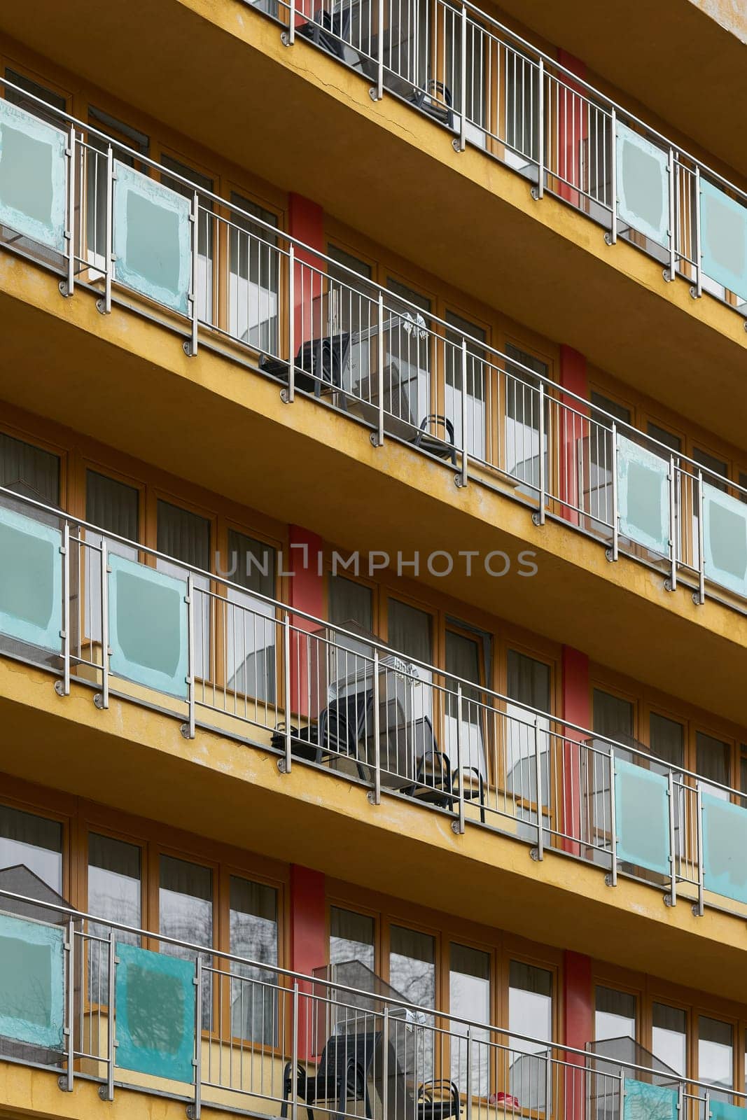 Facade of an apartment building with accommodation for vacationers in Swinoujscie on the Polish Baltic coast
