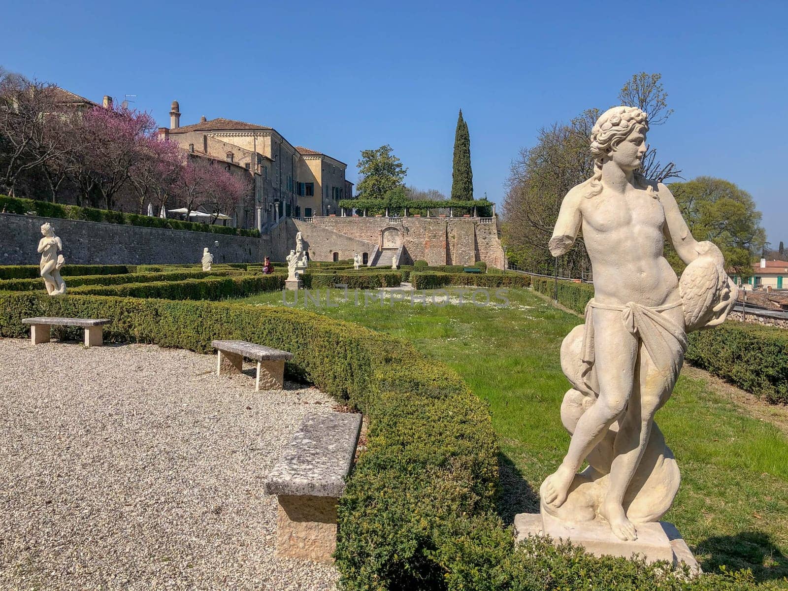 Italian Garden and statue in Volta Mantovana and. High quality photo