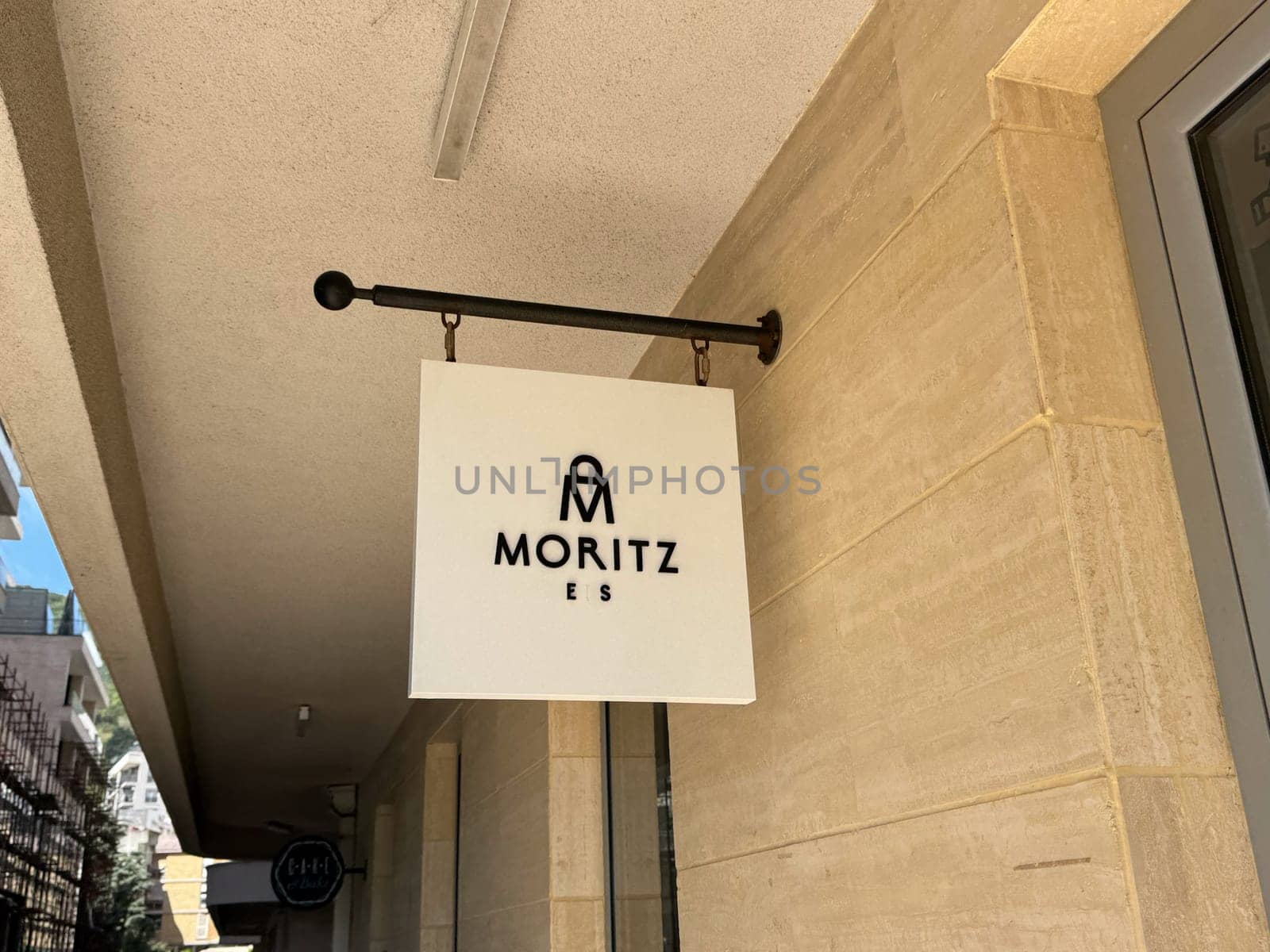 Budva, Montenegro - April 18, 2025:Brand sign Moritz on the side of a building. Moritz Eis is an international gelateria chain founded in 2012 with over 200 natural ice cream and sorbet flavours