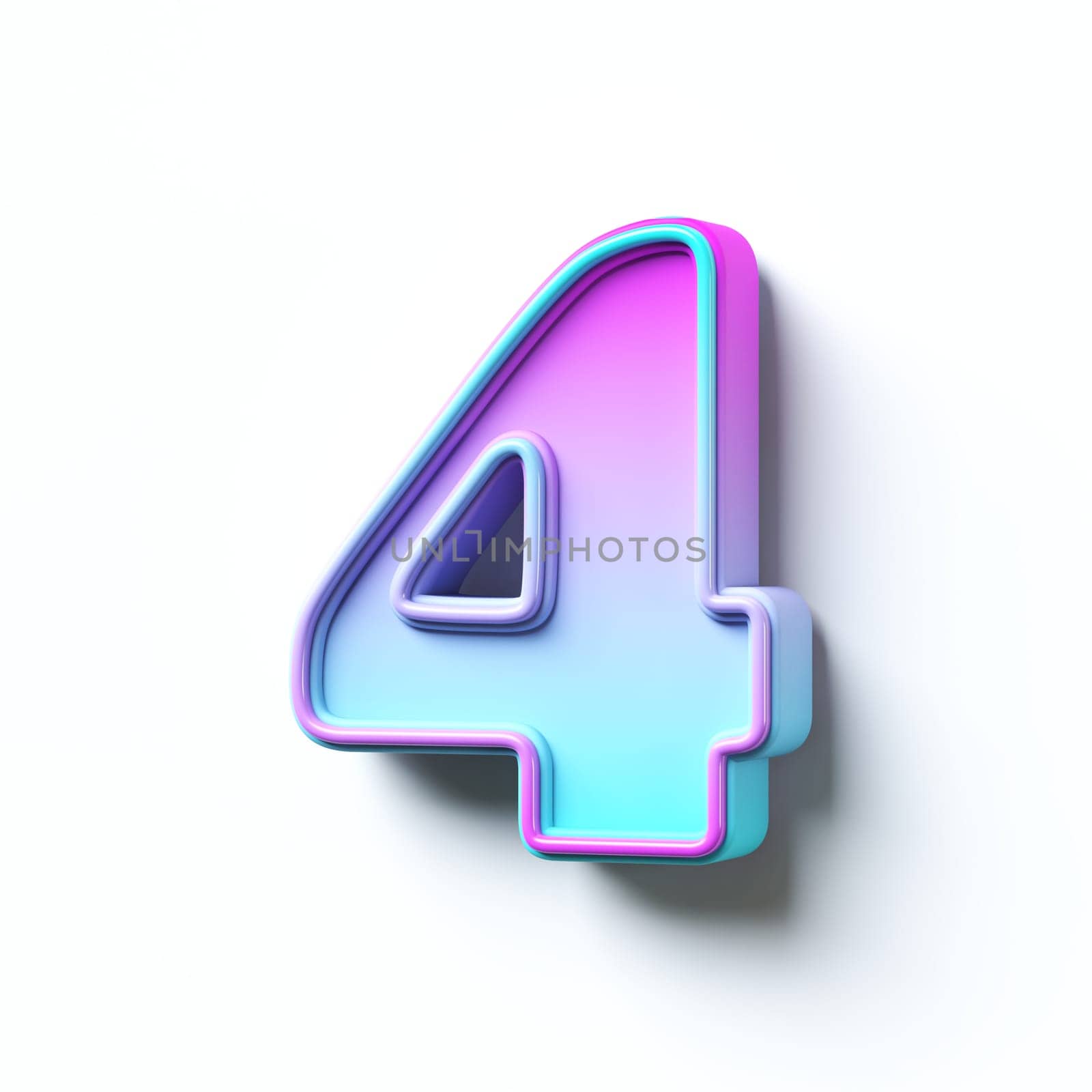 Pink blue gradient cartoon font Number 4 FOUR 3D rendering illustration isolated on white background