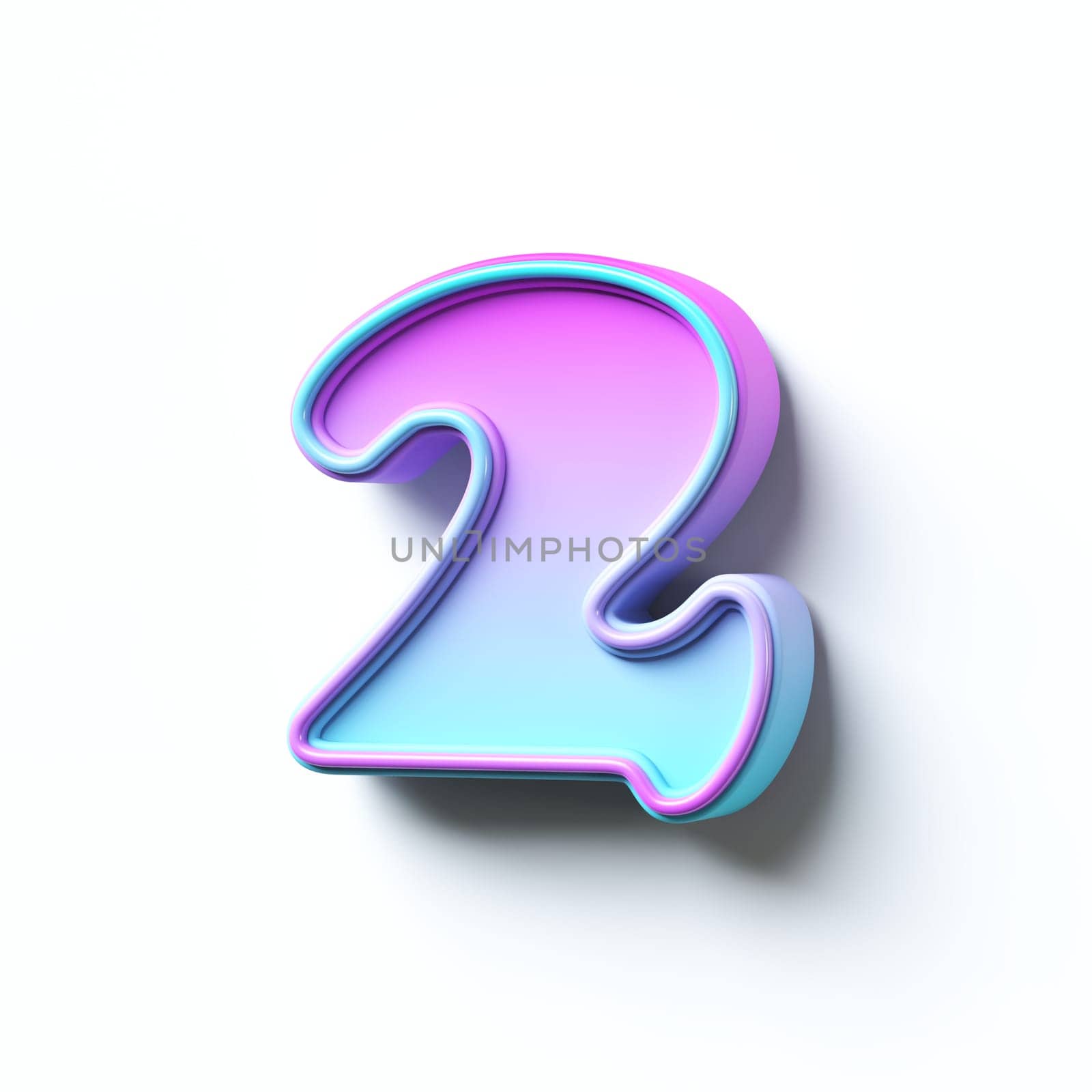 Pink blue gradient cartoon font Number 2 TWO 3D rendering illustration isolated on white background