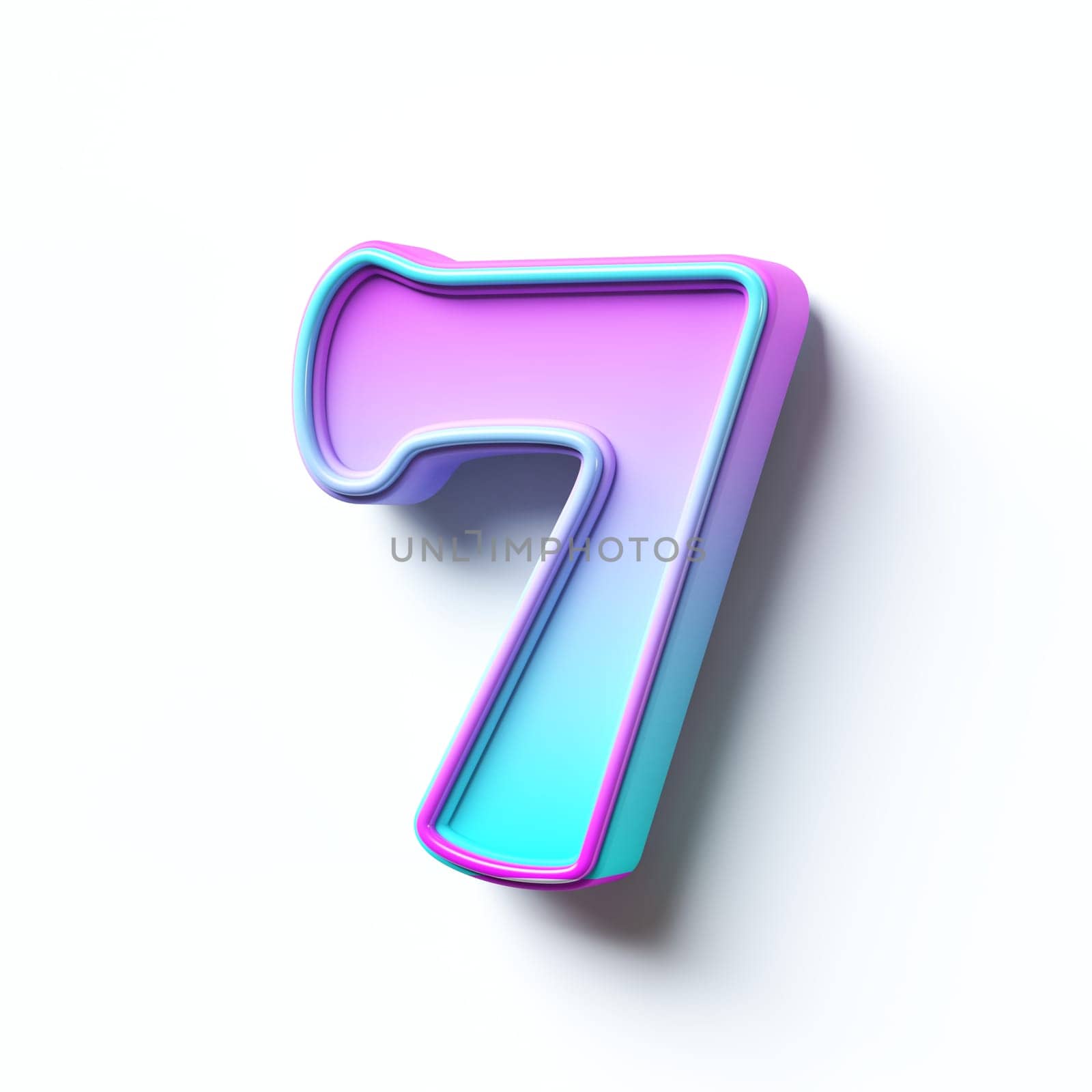 Pink blue gradient cartoon font Number 7 SEVEN 3D rendering illustration isolated on white background