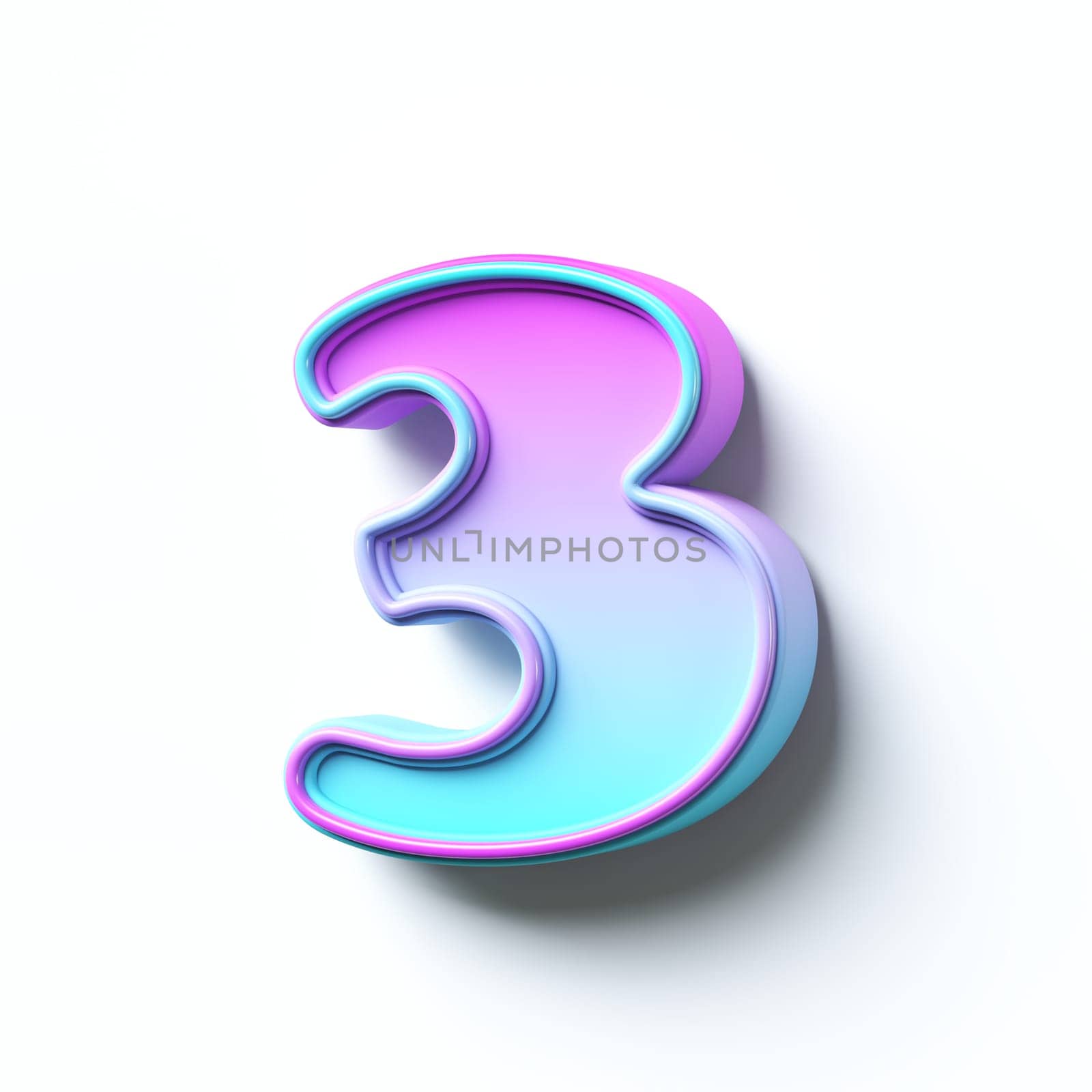Pink blue gradient cartoon font Number 3 THREE 3D rendering illustration isolated on white background