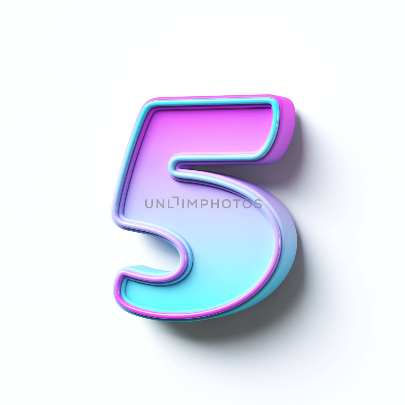 Pink blue gradient cartoon font Number 5 FIVE 3D rendering illustration isolated on white background