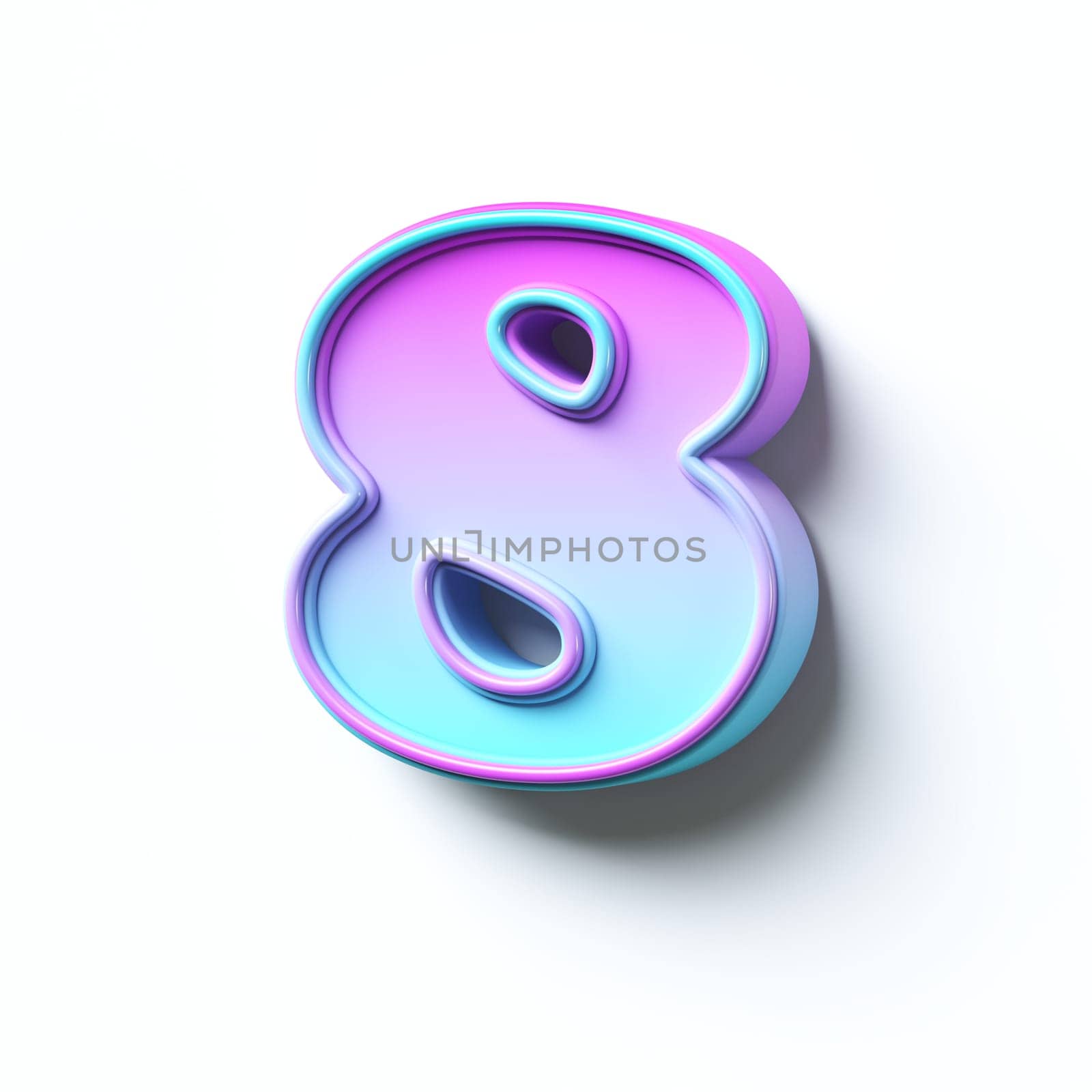 Pink blue gradient cartoon font Number 8 EIGHT 3D rendering illustration isolated on white background
