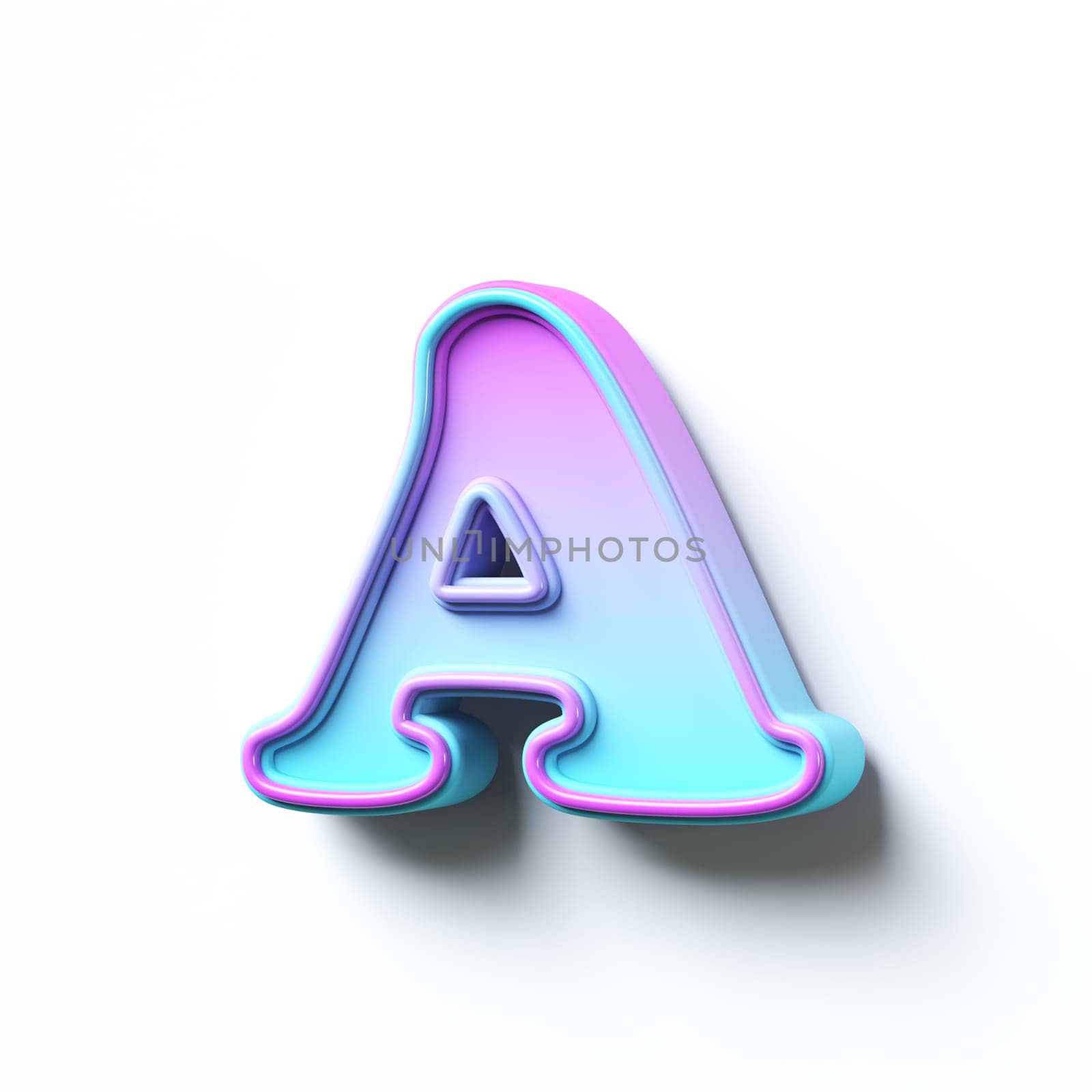 Pink blue gradient cartoon font Letter A 3D rendering illustration isolated on white background