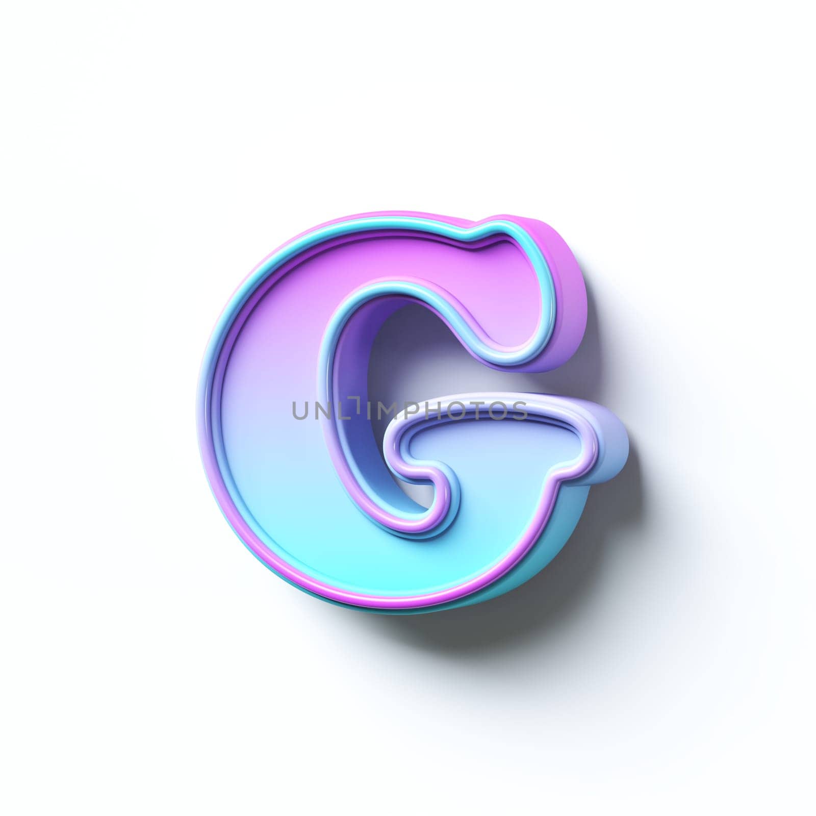 Pink blue gradient cartoon font Letter G 3D rendering illustration isolated on white background