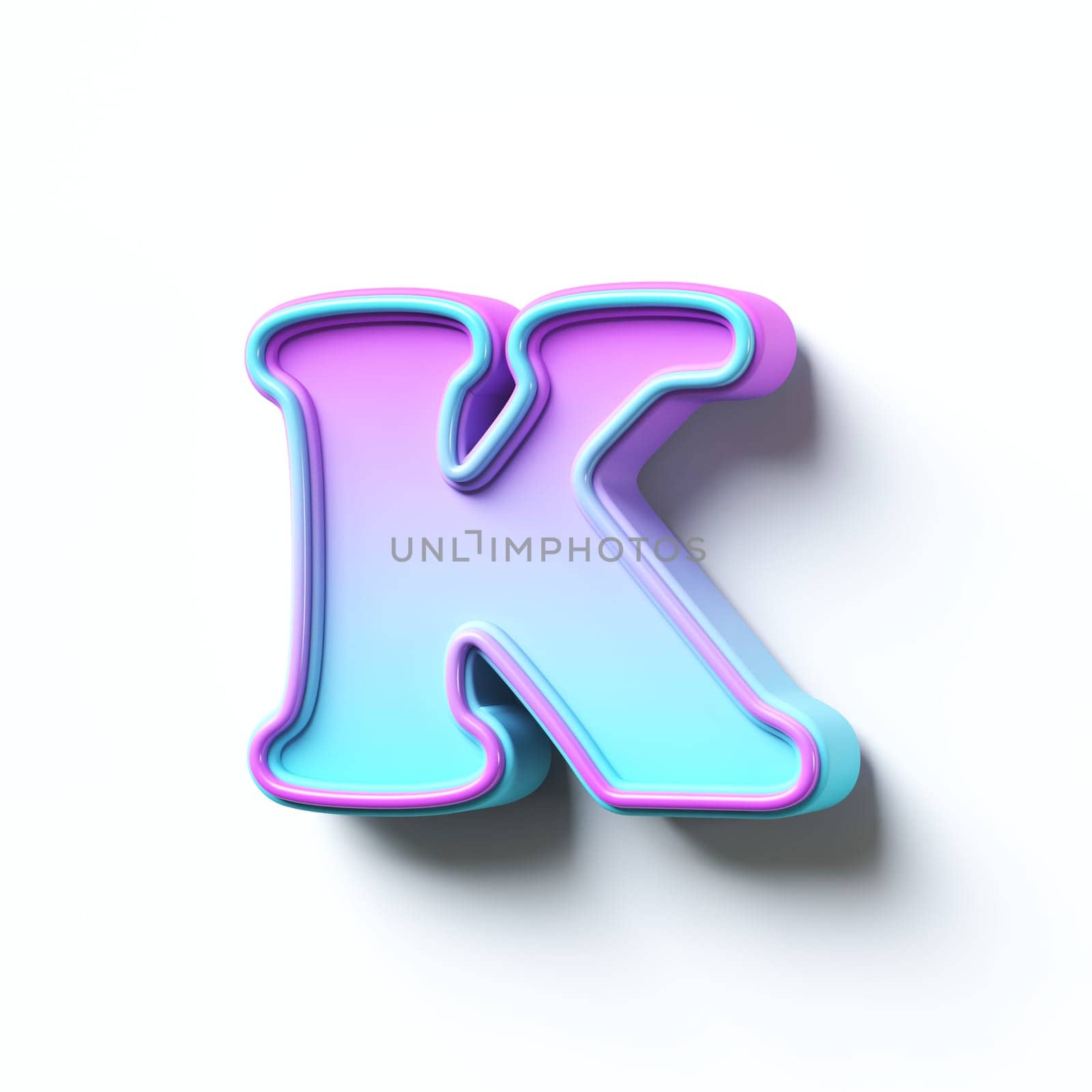 Pink blue gradient cartoon font Letter K 3D rendering illustration isolated on white background