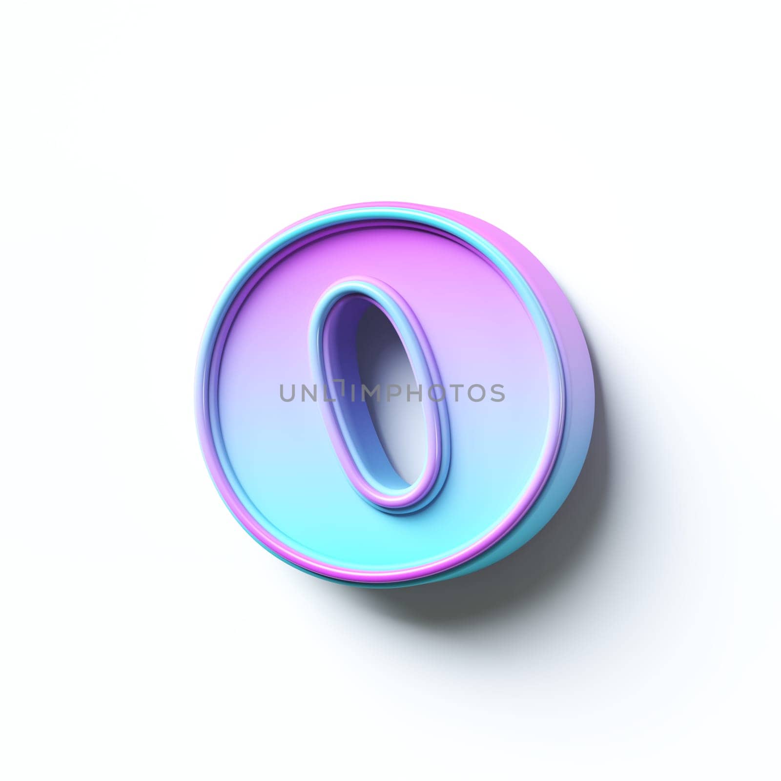 Pink blue gradient cartoon font Letter O 3D rendering illustration isolated on white background