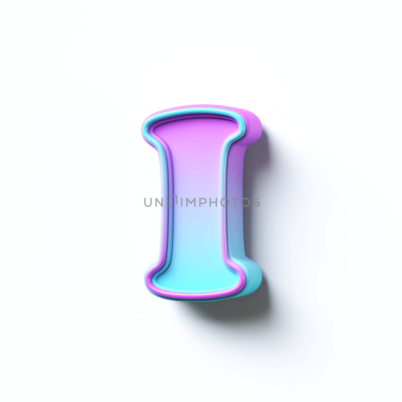 Pink blue gradient cartoon font Letter I 3D rendering illustration isolated on white background