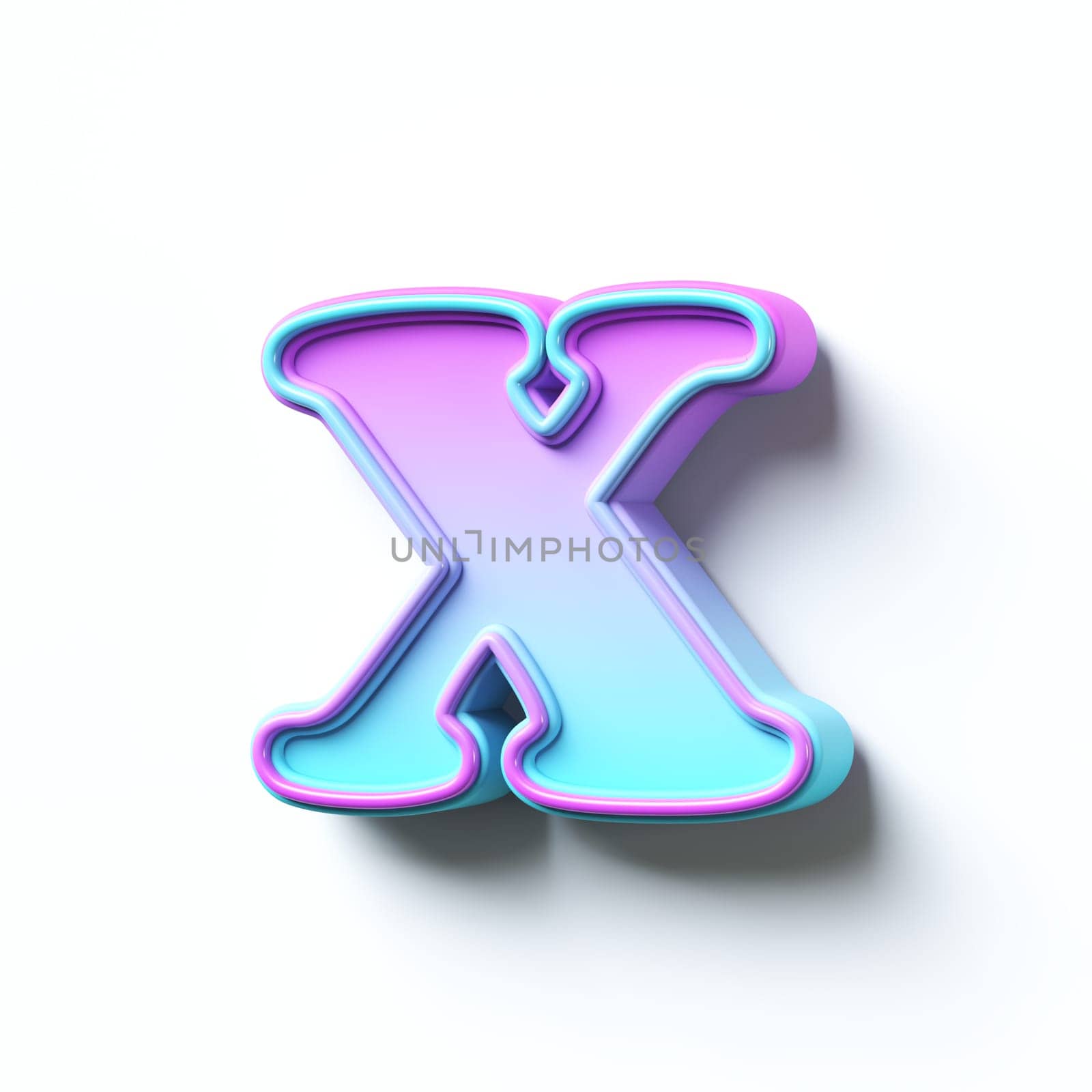 Pink blue gradient cartoon font Letter X 3D rendering illustration isolated on white background