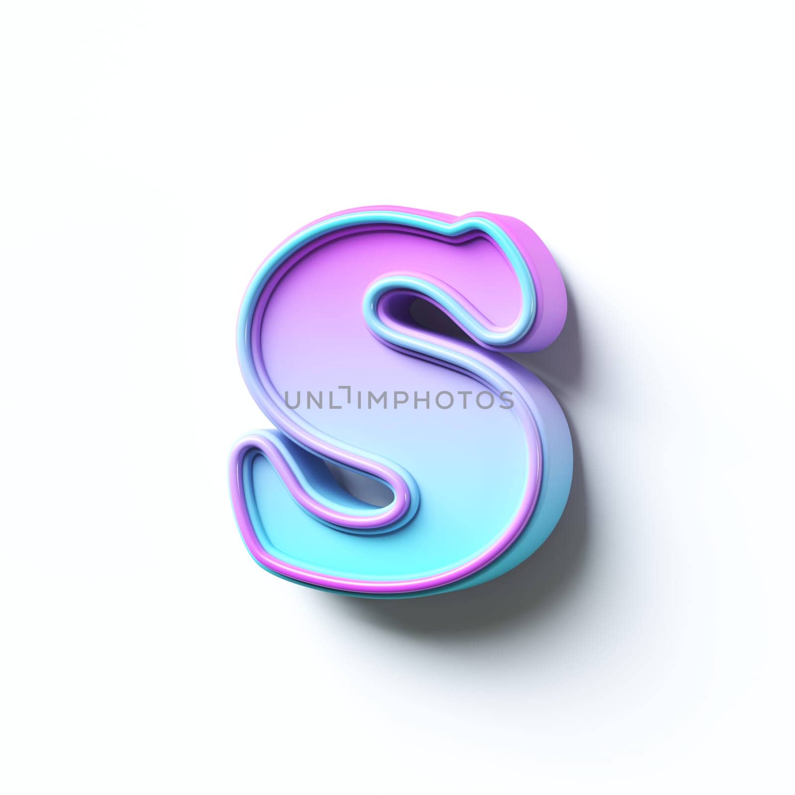 Pink blue gradient cartoon font Letter S 3D rendering illustration isolated on white background