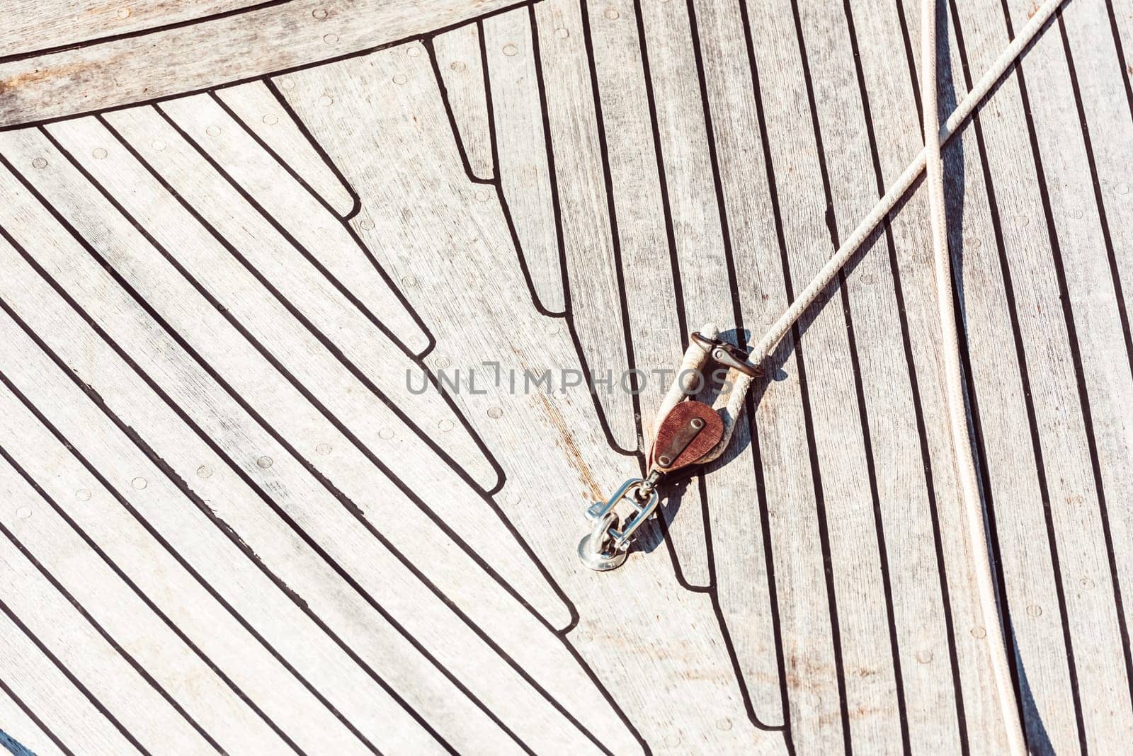 Boat deck with wooden texture and rope detail, abstract pattern background