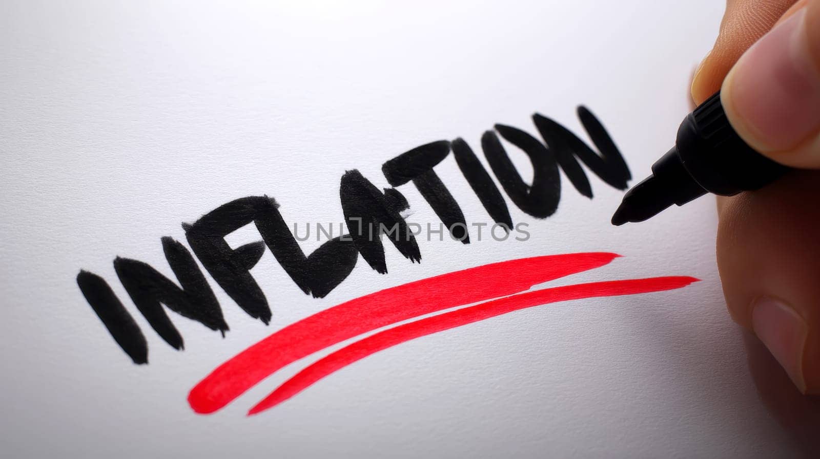 human hand using a black marker to underline the bold phrase inflation text , acronym text concept background..