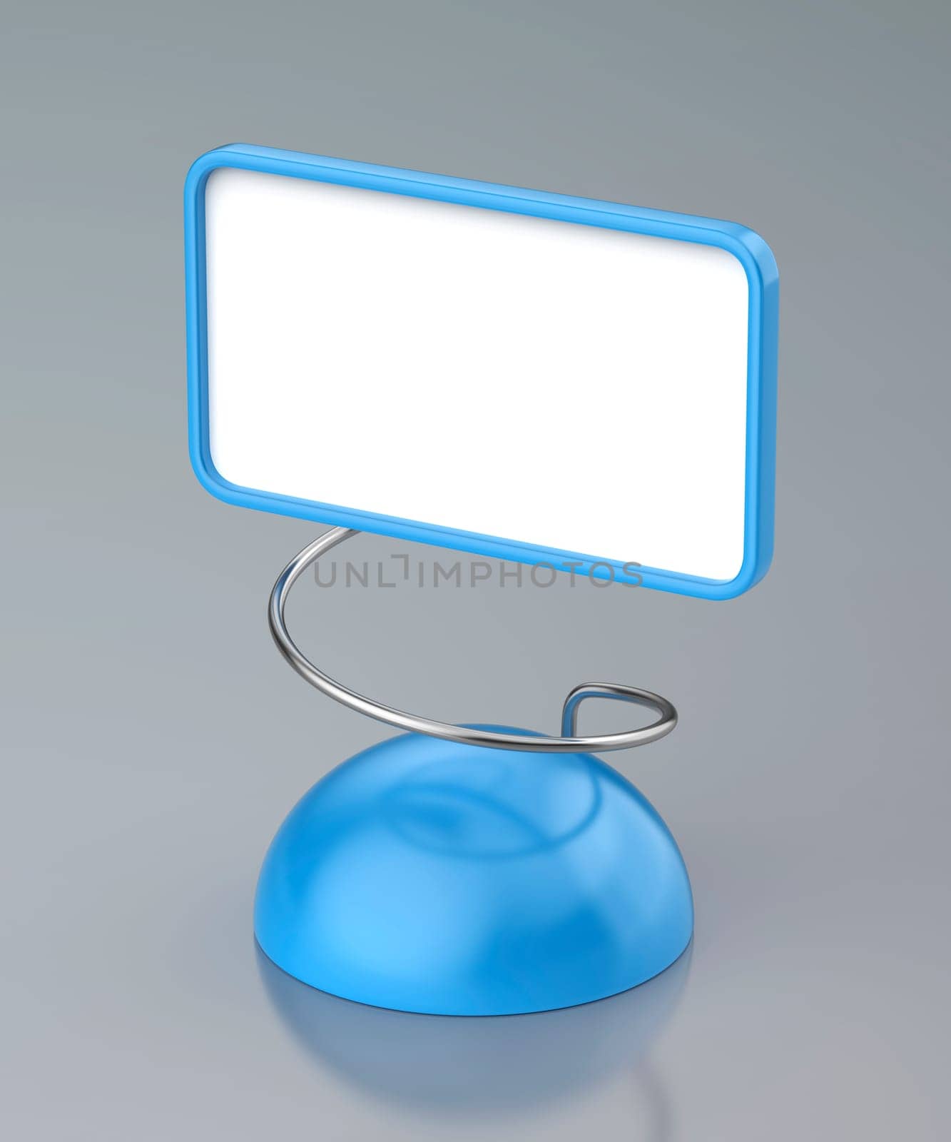 Blue blank spiral card holder on a shiny grey background