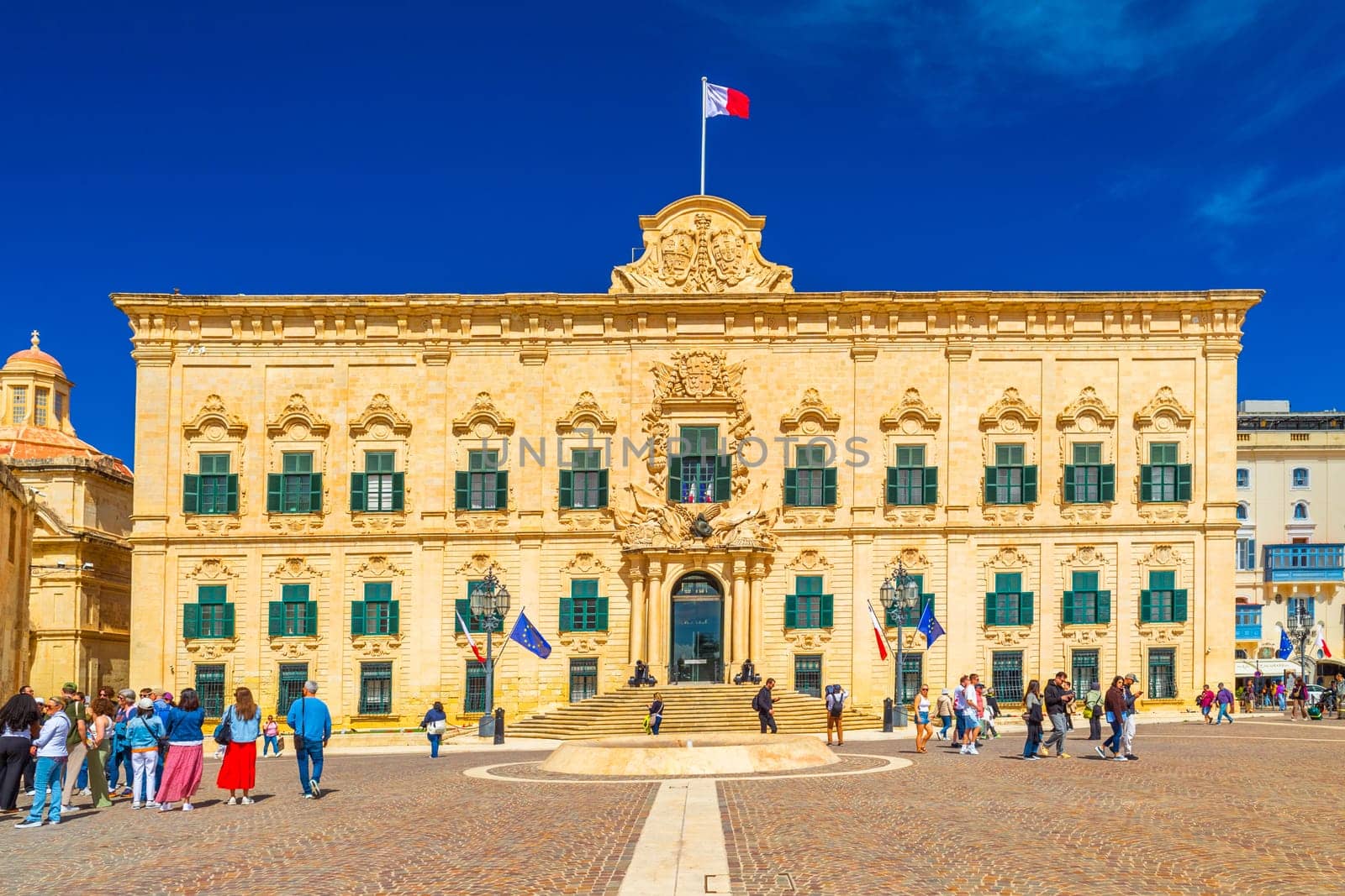 Valletta, Malta - 2 April, 2025: View of The Auberge de Castille (Auberge de Castille et Portugal)