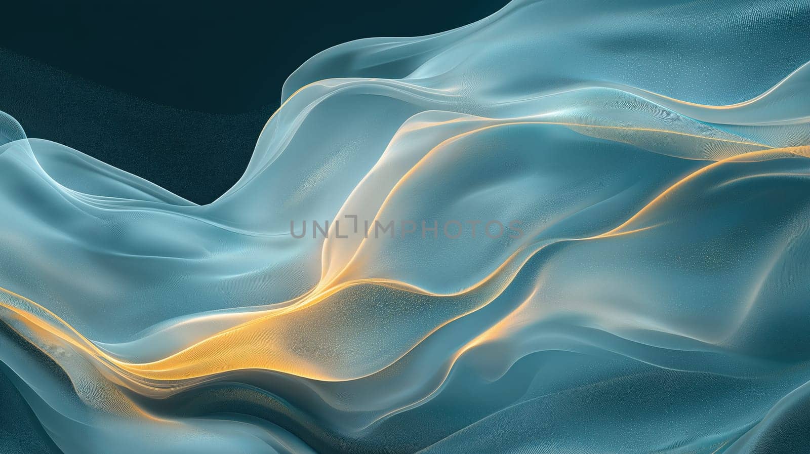 High-quality abstract 3D background of smooth teal waves with golden highlights, ideal for luxury branding, cosmetics, packaging, tech, or interior design visuals with a soft and elegant aesthetic.