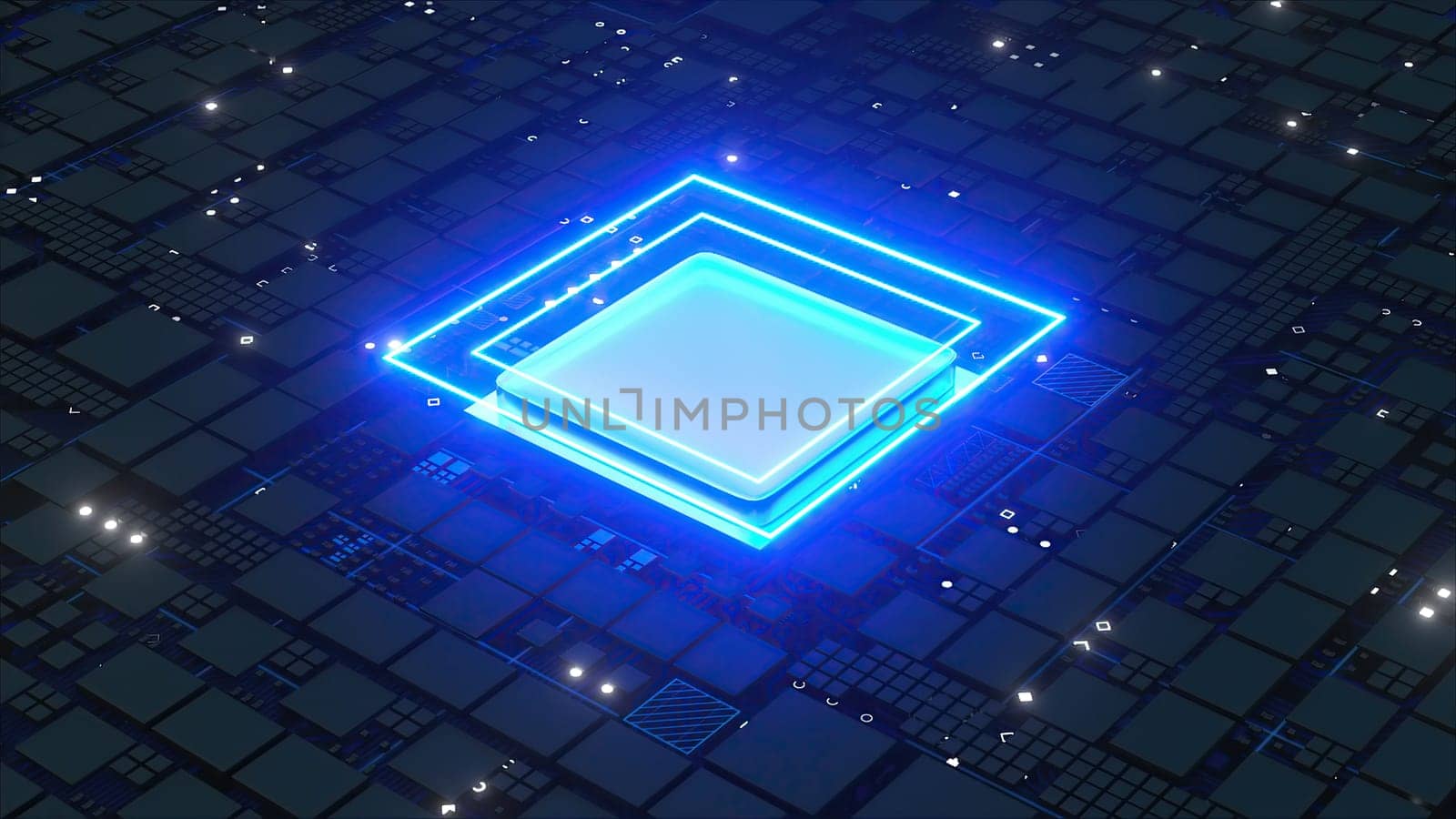 Circuit Board with CPU. Computer generated 3d render