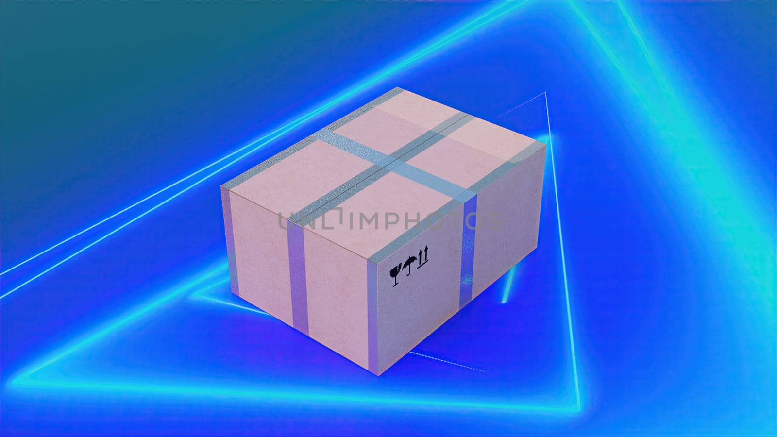 One shipping box with neon. Computer generated 3d render