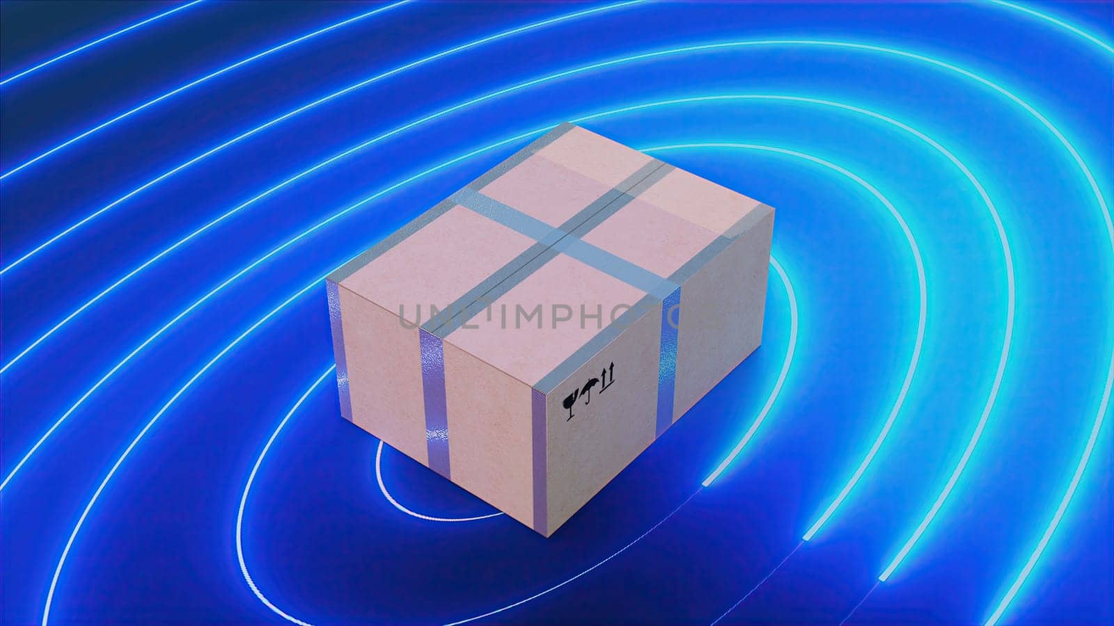 One shipping box with neon. Computer generated 3d render