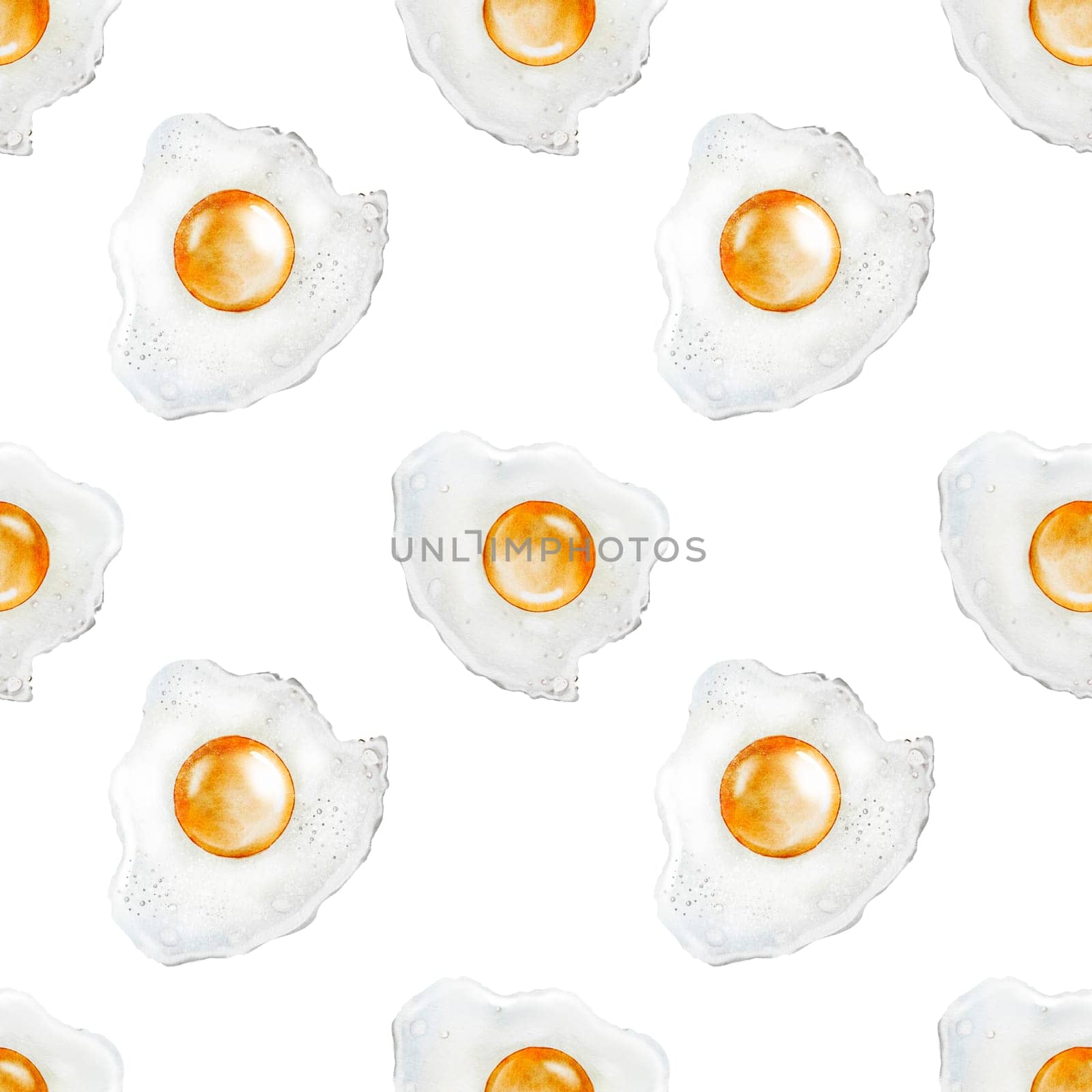 Scrambled eggs watercolor pattern. Hand drawn seamless eggs. Ideal for restaurant menus, food packaging and cookbooks. High quality photo