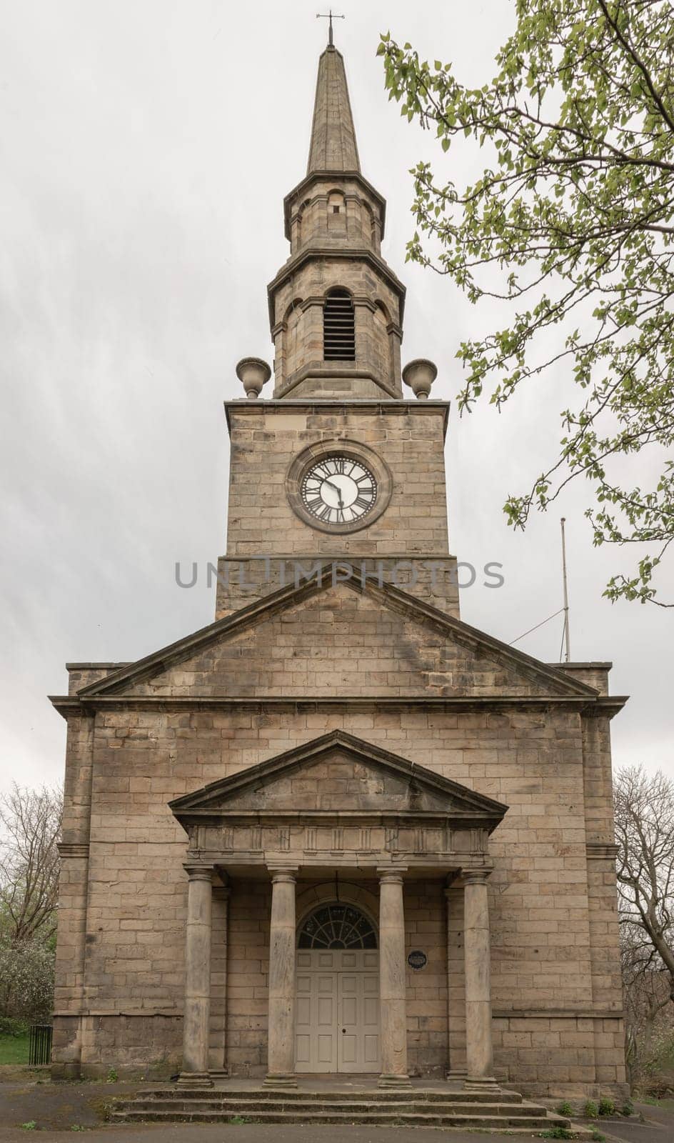 Newcastle, UK - Apr 14, 2025 - St Ann's Church and its parish (Saint Ann's Church) a dignified English Renaissance manner. use it as your Wallpaper, Poster and Space for text, Selective focus.