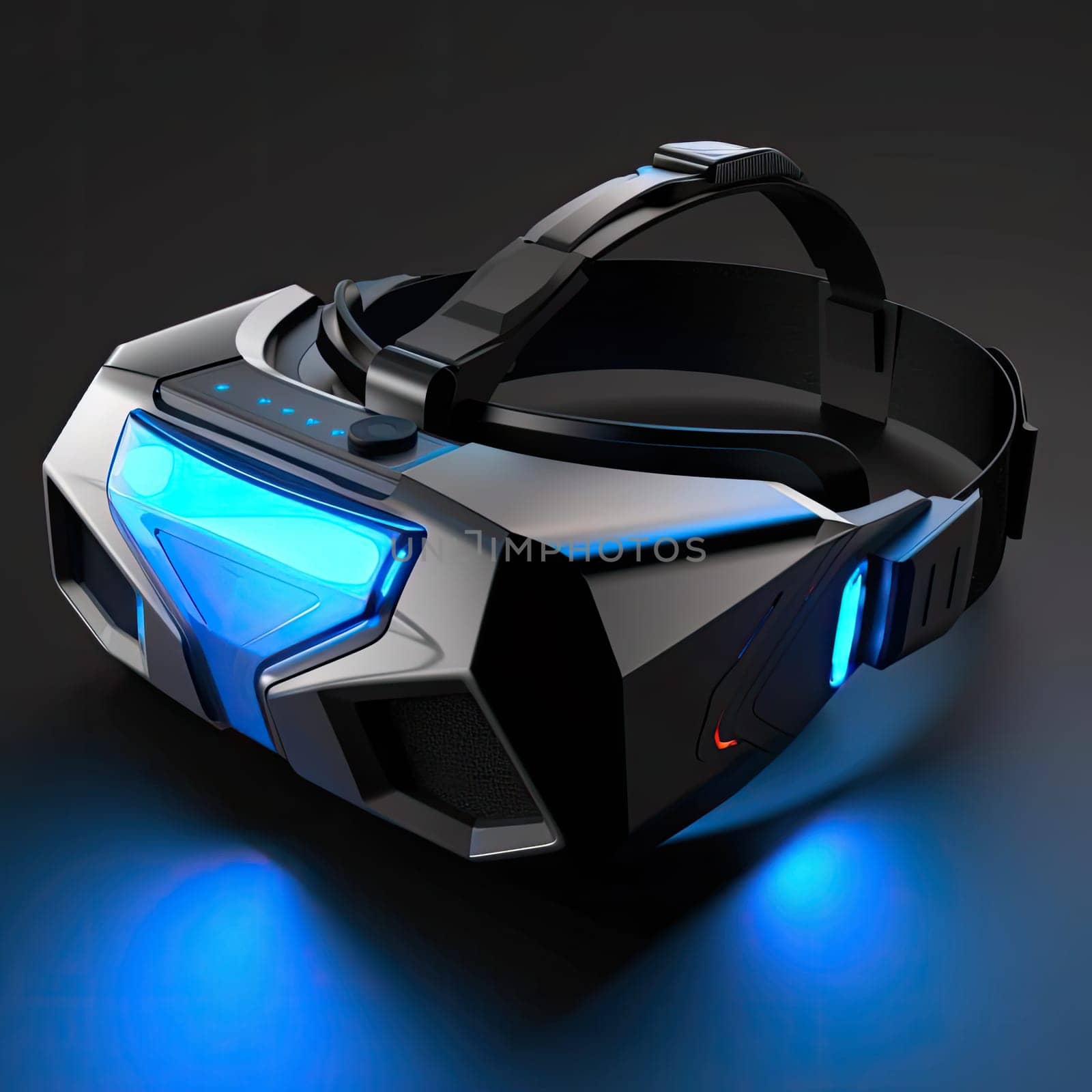Virtual reality headset isolated on black background - 3D render illustration