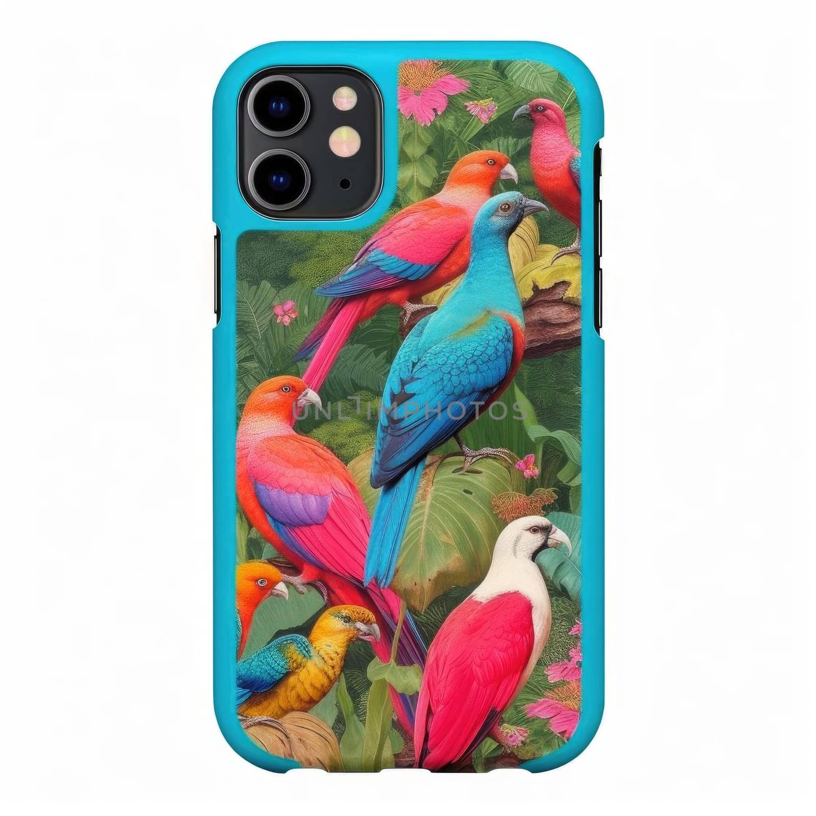 Phone case with colorful birds - isolated on white background