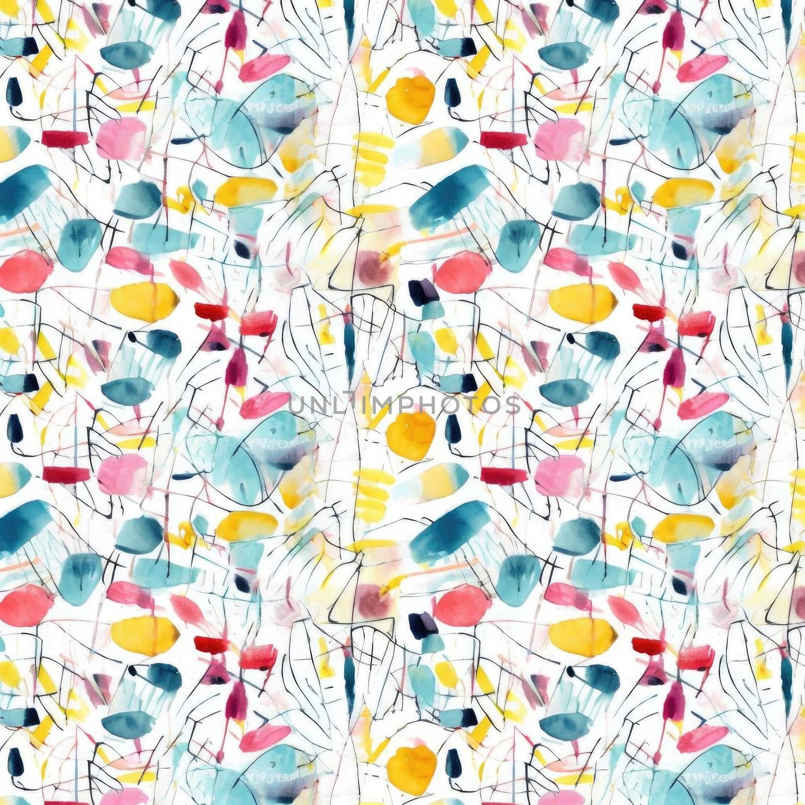 Seamless pattern with watercolor abstract flowers - hand-drawn illustration