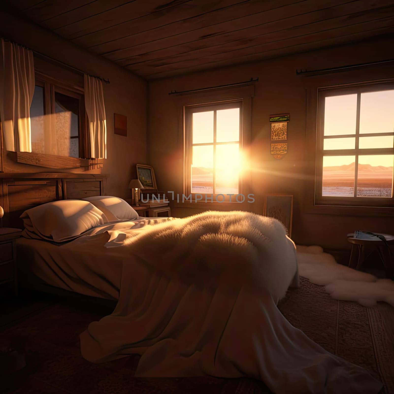 A bedroom with a view of the sea