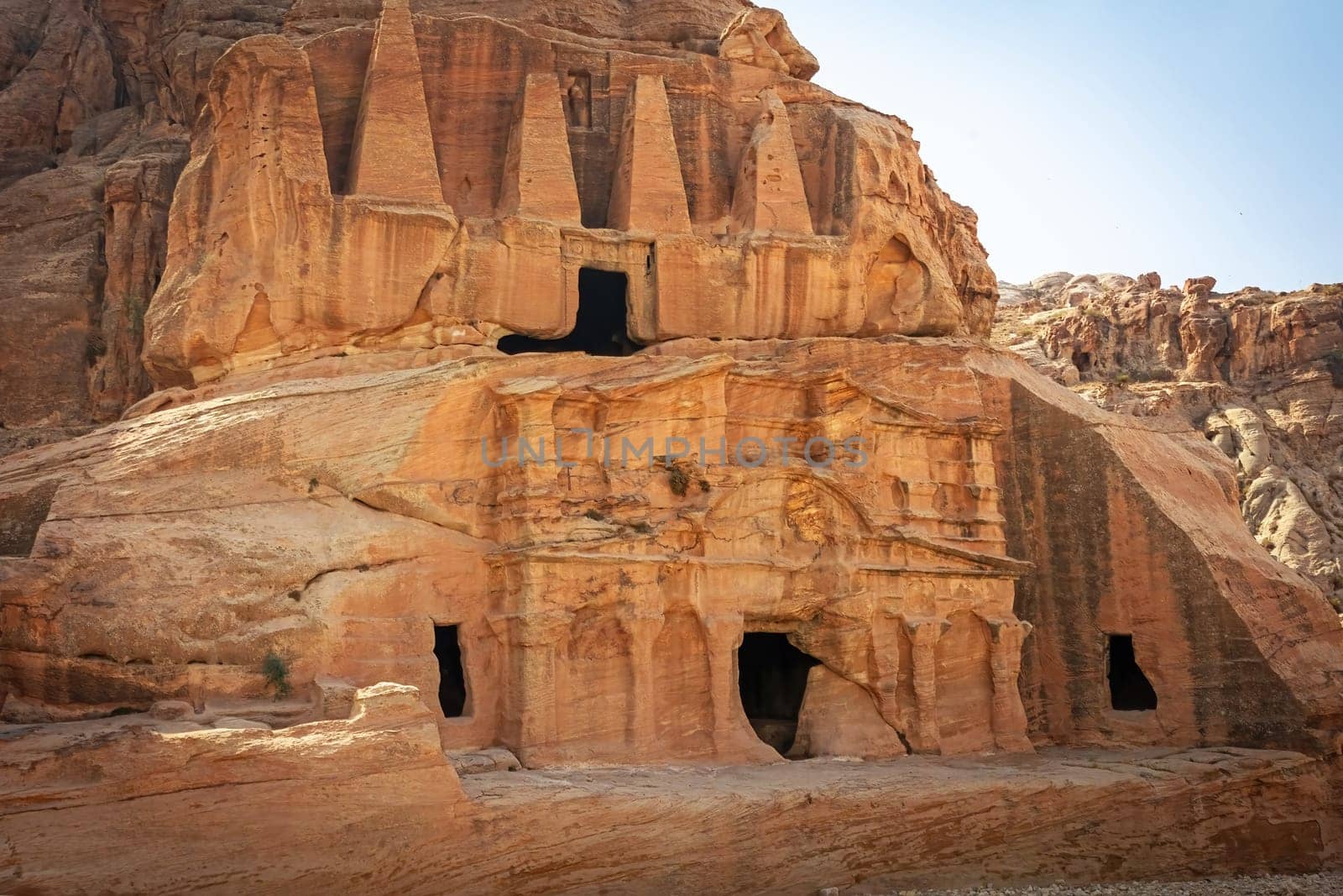 View of one of the temples in the archaeological site of Petra. Jordan. The photo has  intentionally accentuated  vignetting. Horizontally.