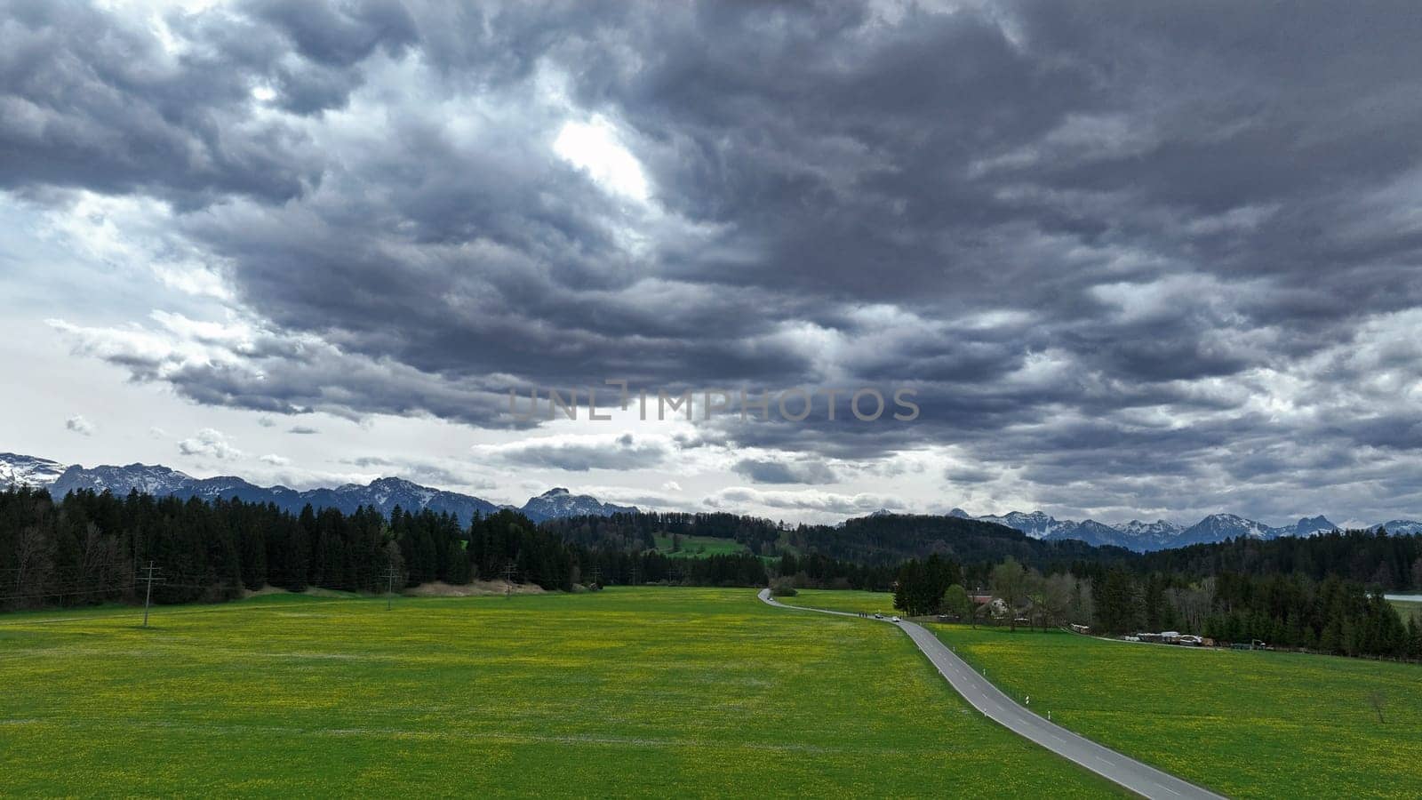 Drone shot of a dramatic thunderstorm sky over the Allgäu Alps