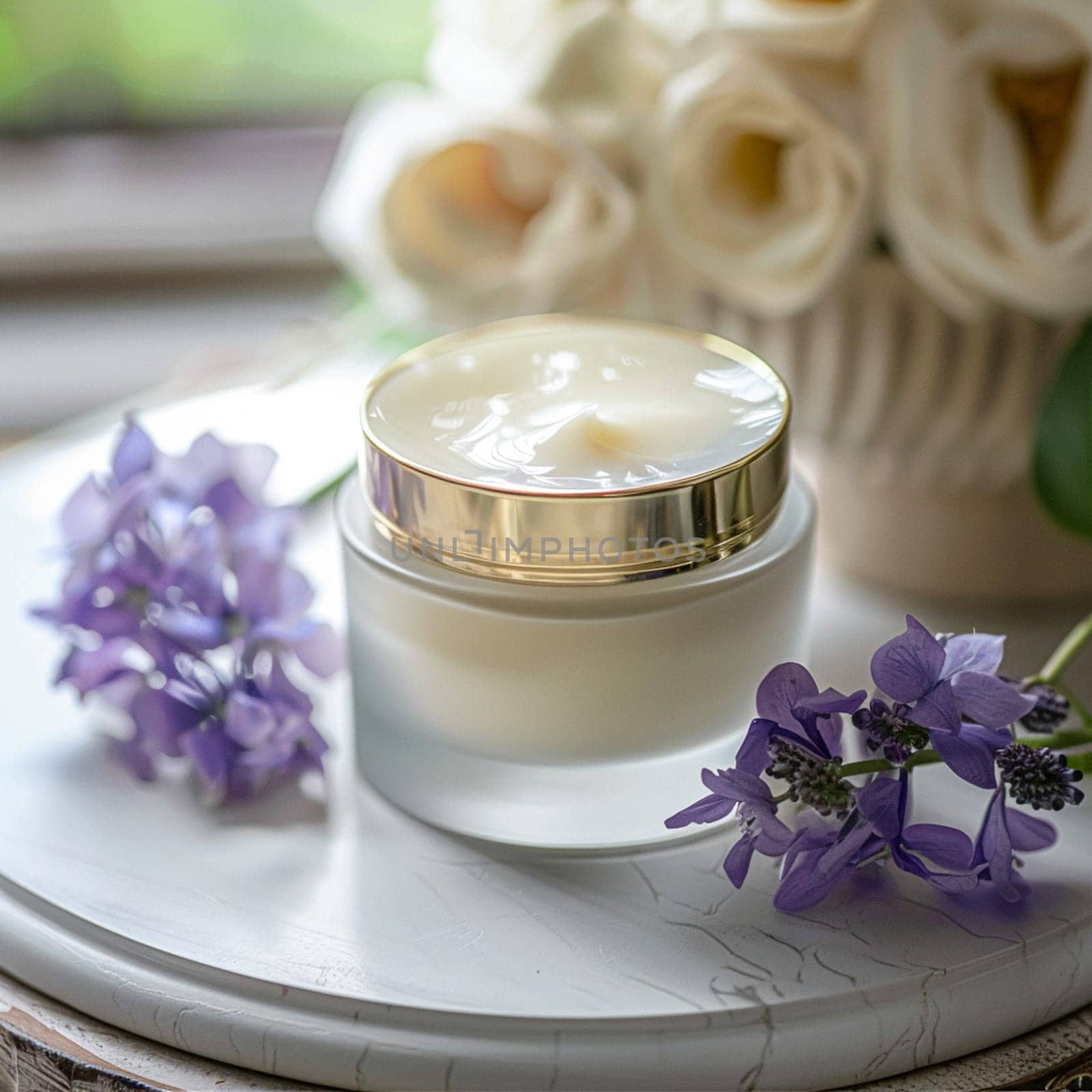 Cosmetic cream in a glass jar. Skin care concept. Background for beauty products