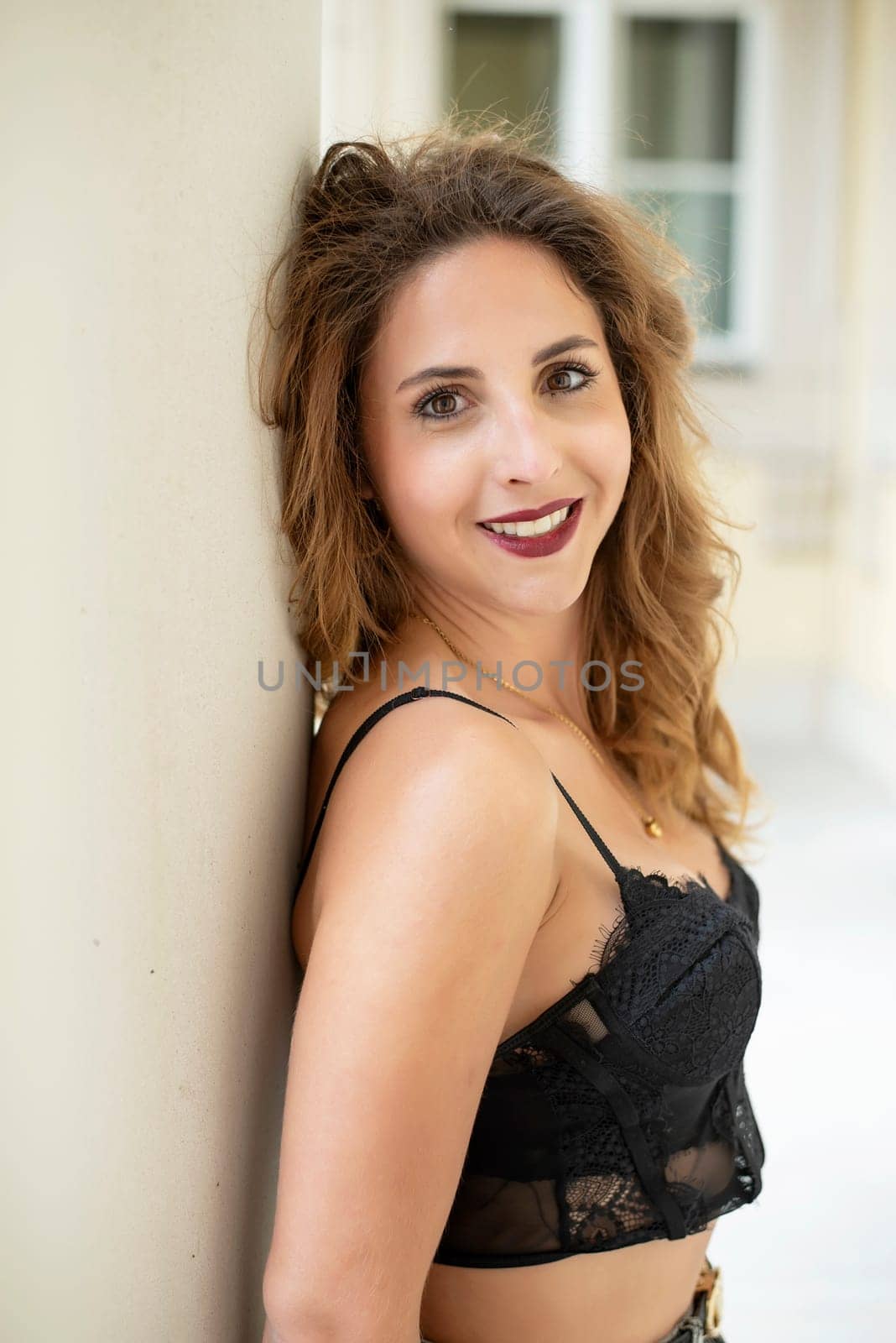 happy young woman in the city