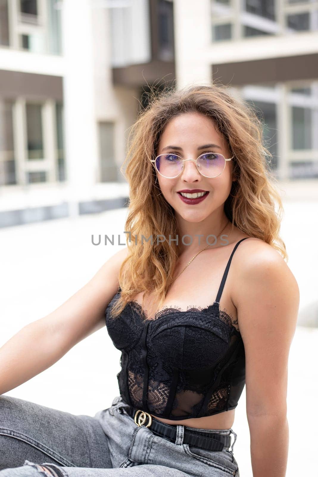 happy young woman in the city