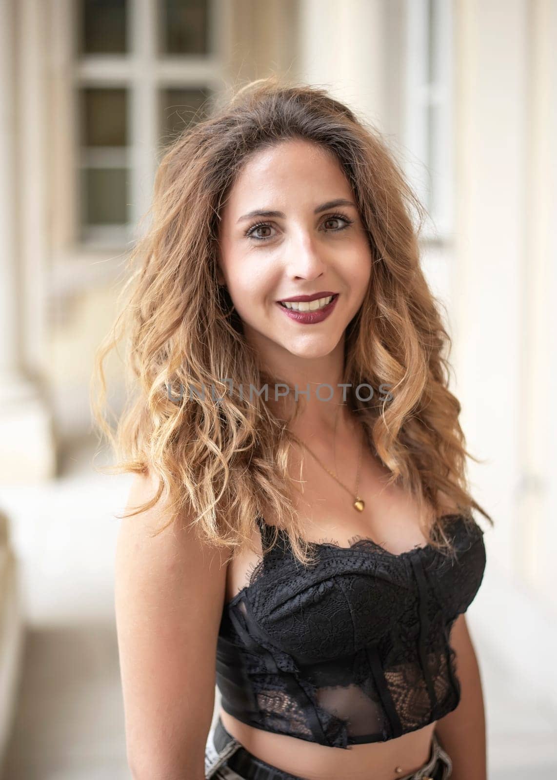 happy young woman in the city