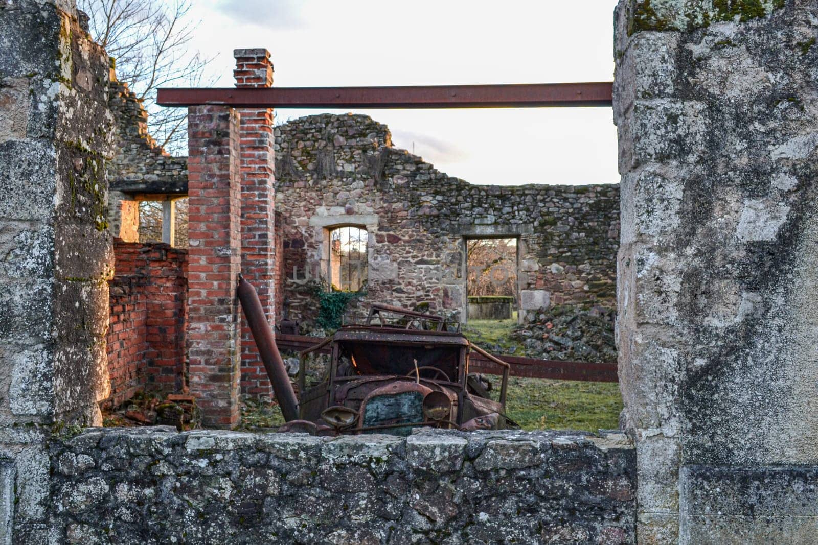 Destroyed cars during World War 2 in Oradour sur Glane France