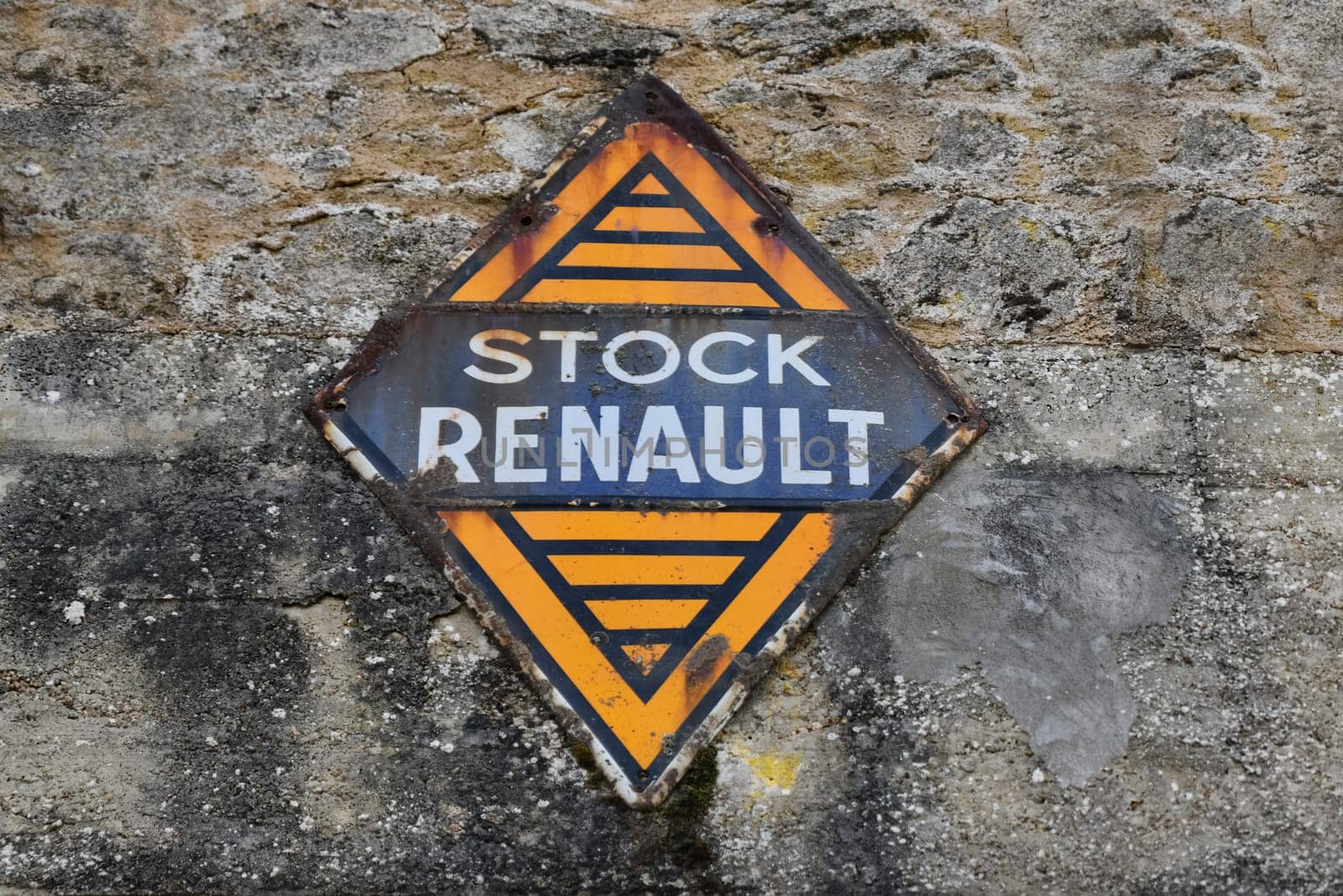 ORADOUR SUR GLANE, FRANCE - AUGUST 24, 2018: Ruined Renault garage. Martyr village Memorial center of Oradour-sur-glane