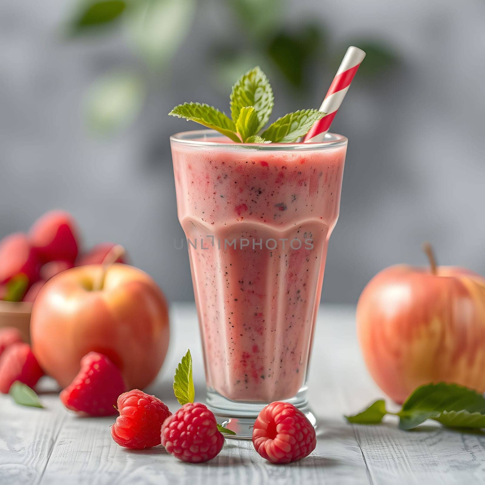 fruit cocktail in glass cup apples raspberries drink summer health breakfast nutrition food diet vitamins generated ai alt rendering 3D render illustration . High quality 3d illustration
