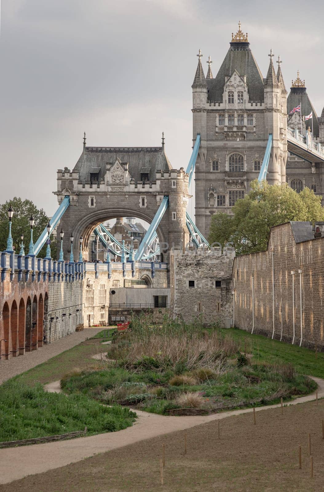 London, UK - Apr 27, 2025 - Stunning view of The Iconic Tower Bridge. Famous Tower Bridge is Bascule bridge in London, use it as your Wallpaper, Poster and Space for text, Selective focus.