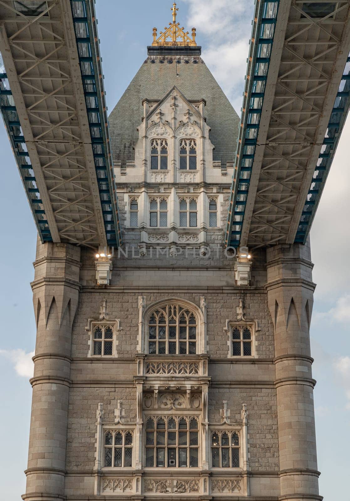 London, UK - Apr 27, 2025 - Stunning view of The Iconic Tower Bridge with sky in the background. Famous Tower Bridge is Bascule bridge in London, use it as your Wallpaper, Poster and Space for text, Selective focus.