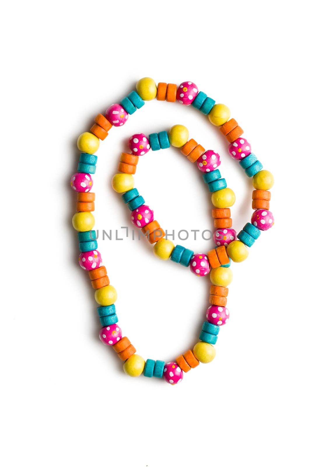 necklace with colorful beads on white background