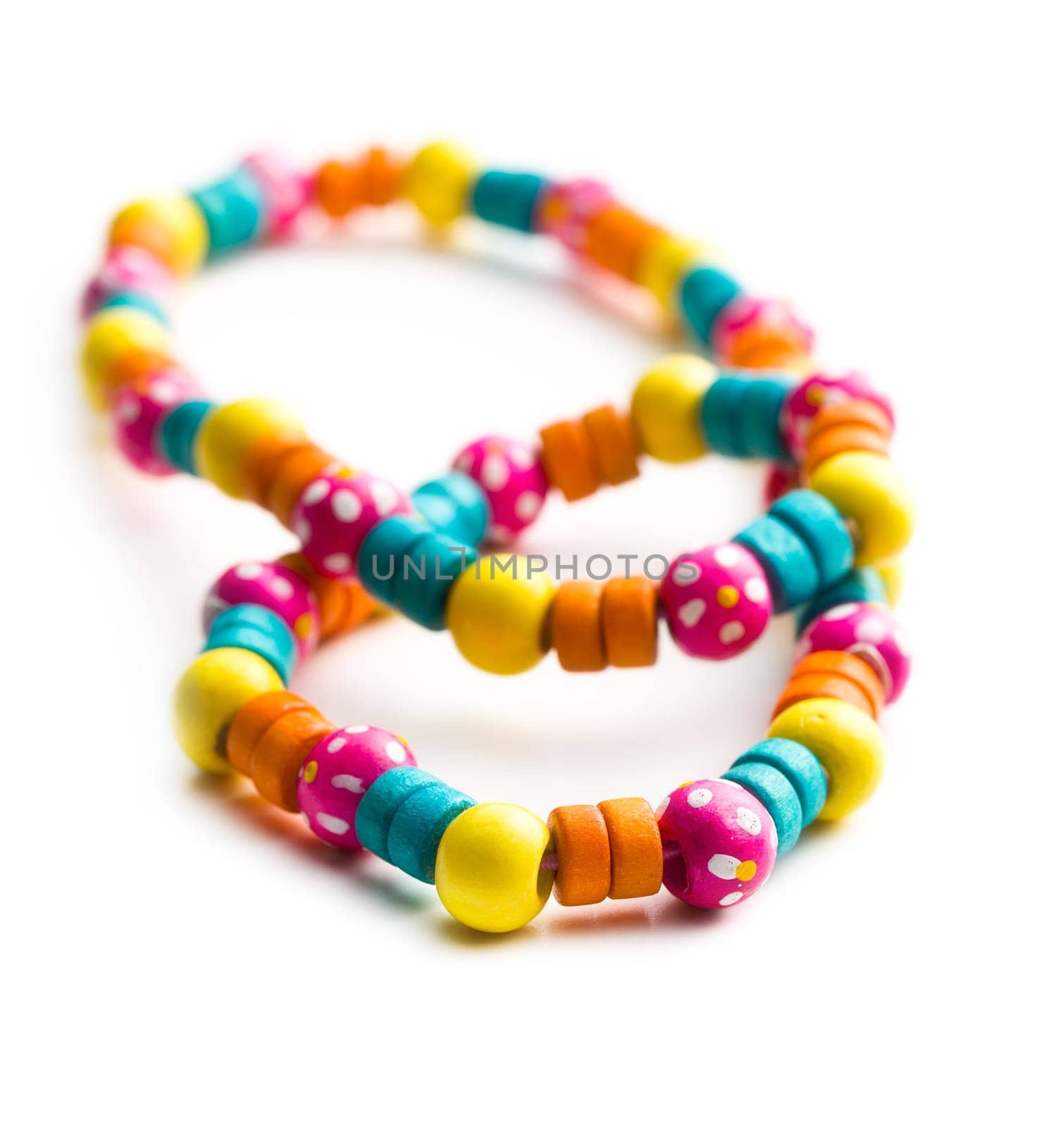 necklace with colorful beads on white background
