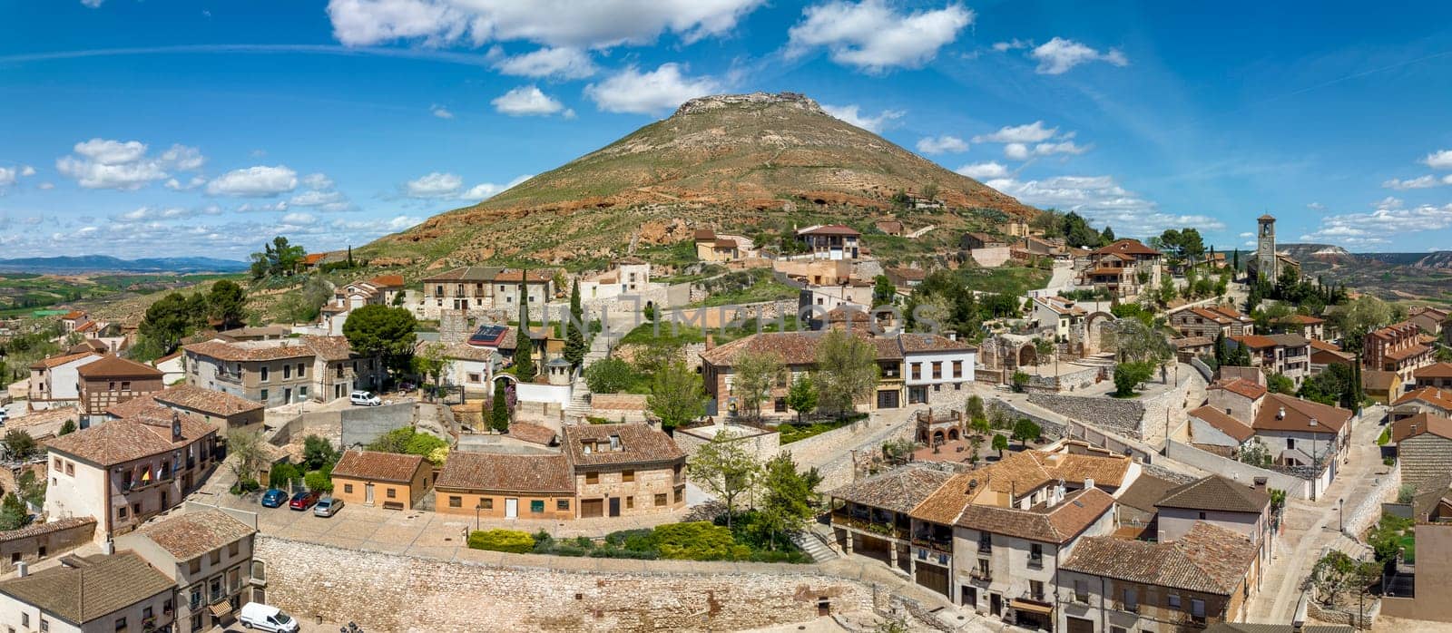 Hita in the province of Guadalajara, panoramic aerial view of the center, Spain