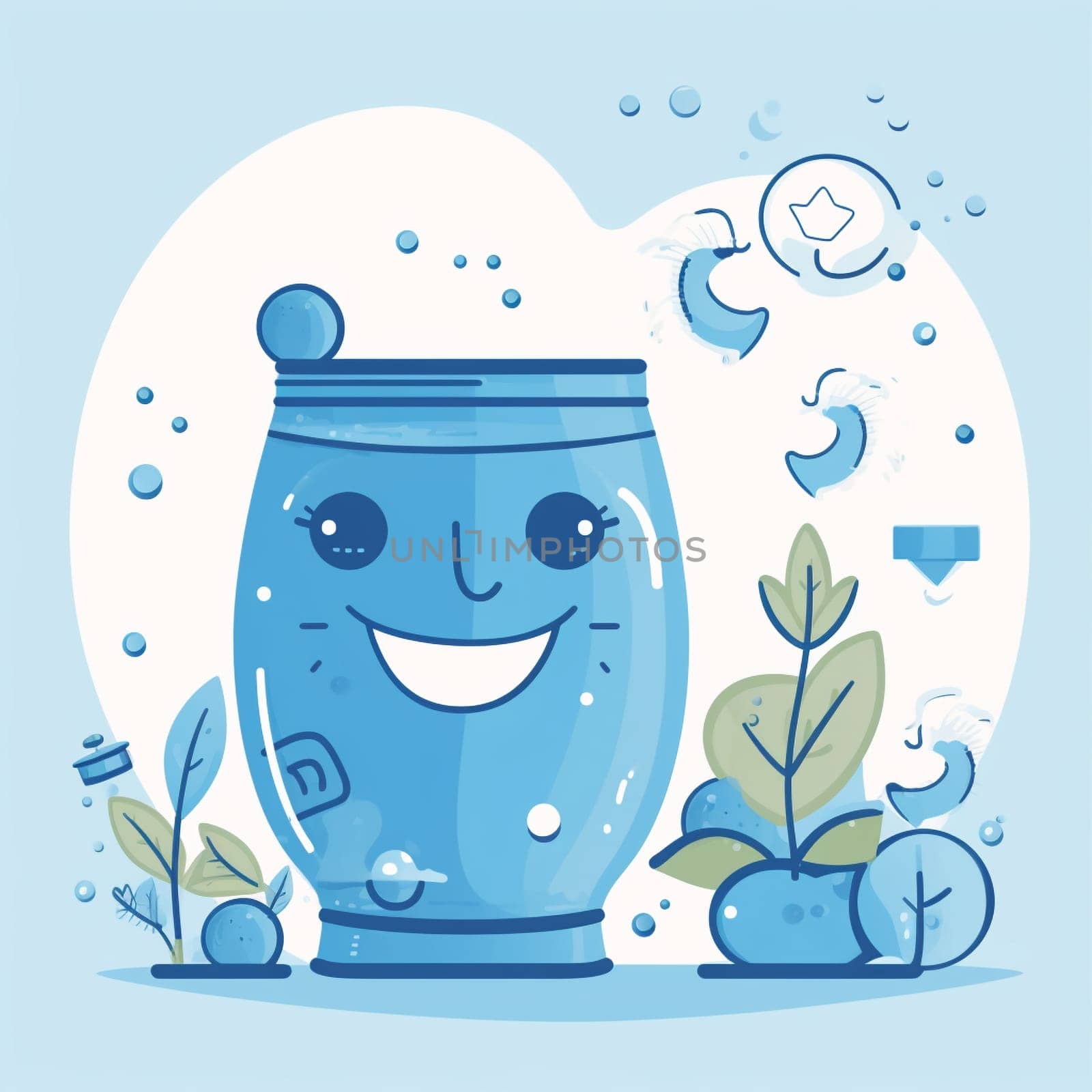 Promote healthy habits with this refreshing cartoon image! This invigorating image and lifestyles enjoying the benefits of hydration, with traditional decorations and symbols of wellness and vitality.