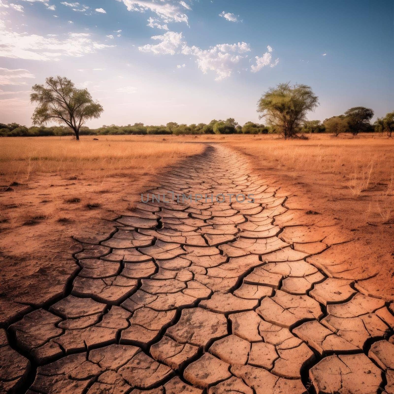 Landscape of dry and cracked ground - 3D illustration - concept of climate change