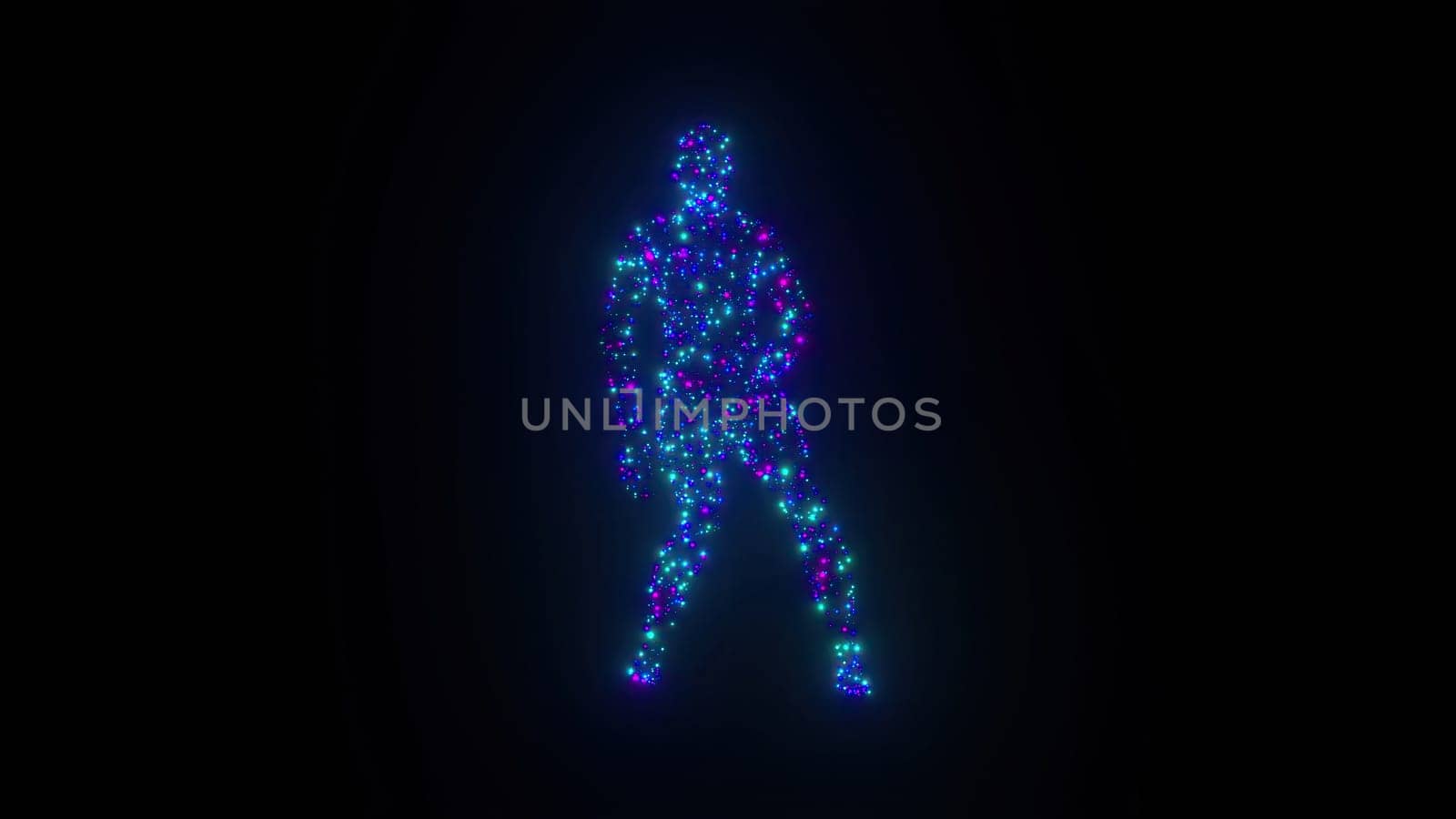 Particle man dancing. Computer generated 3d render