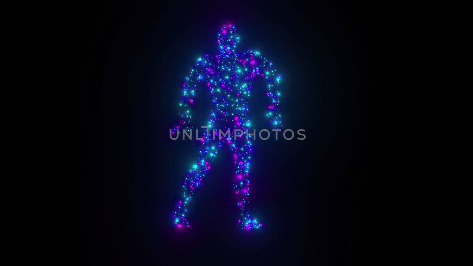 Particle man dancing. Computer generated 3d render