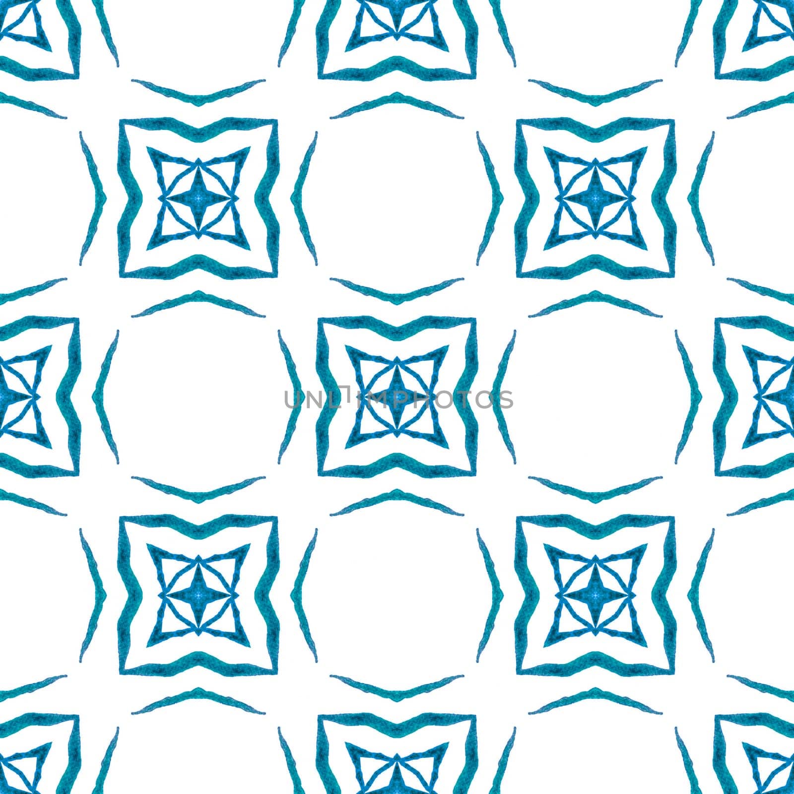 Textile ready appealing print, swimwear fabric, wallpaper, wrapping. Blue unique boho chic summer design. Organic tile. Trendy organic green border.
